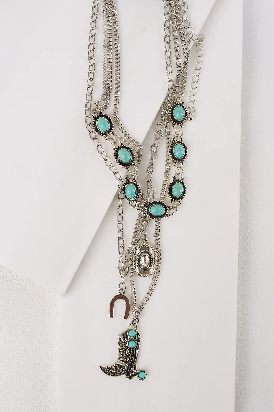 Trail Dust Layered Western Pendant Necklace (Silver) - Image 3