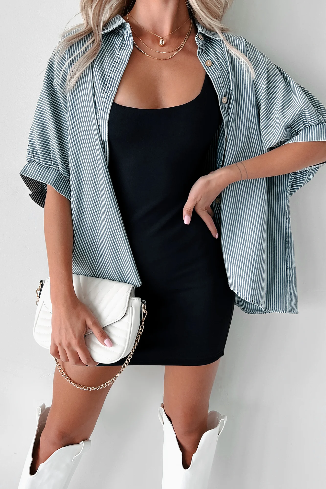 Tranquil Times Striped Oversized Button-Down Shirt (Navy) - Image 7