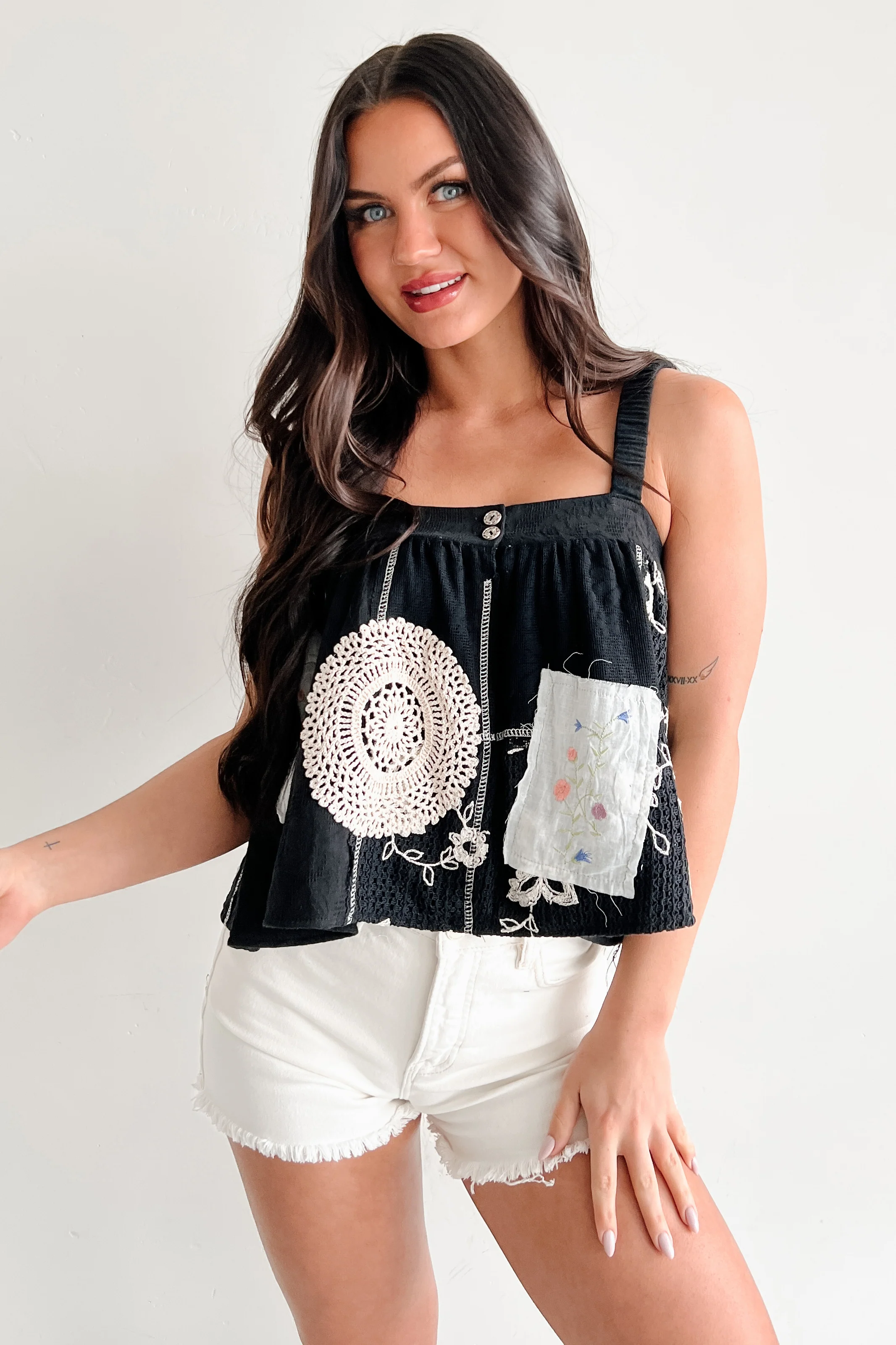 Trendsetter POL Crochet Patchwork Sleeveless Top (Black) - Image 7