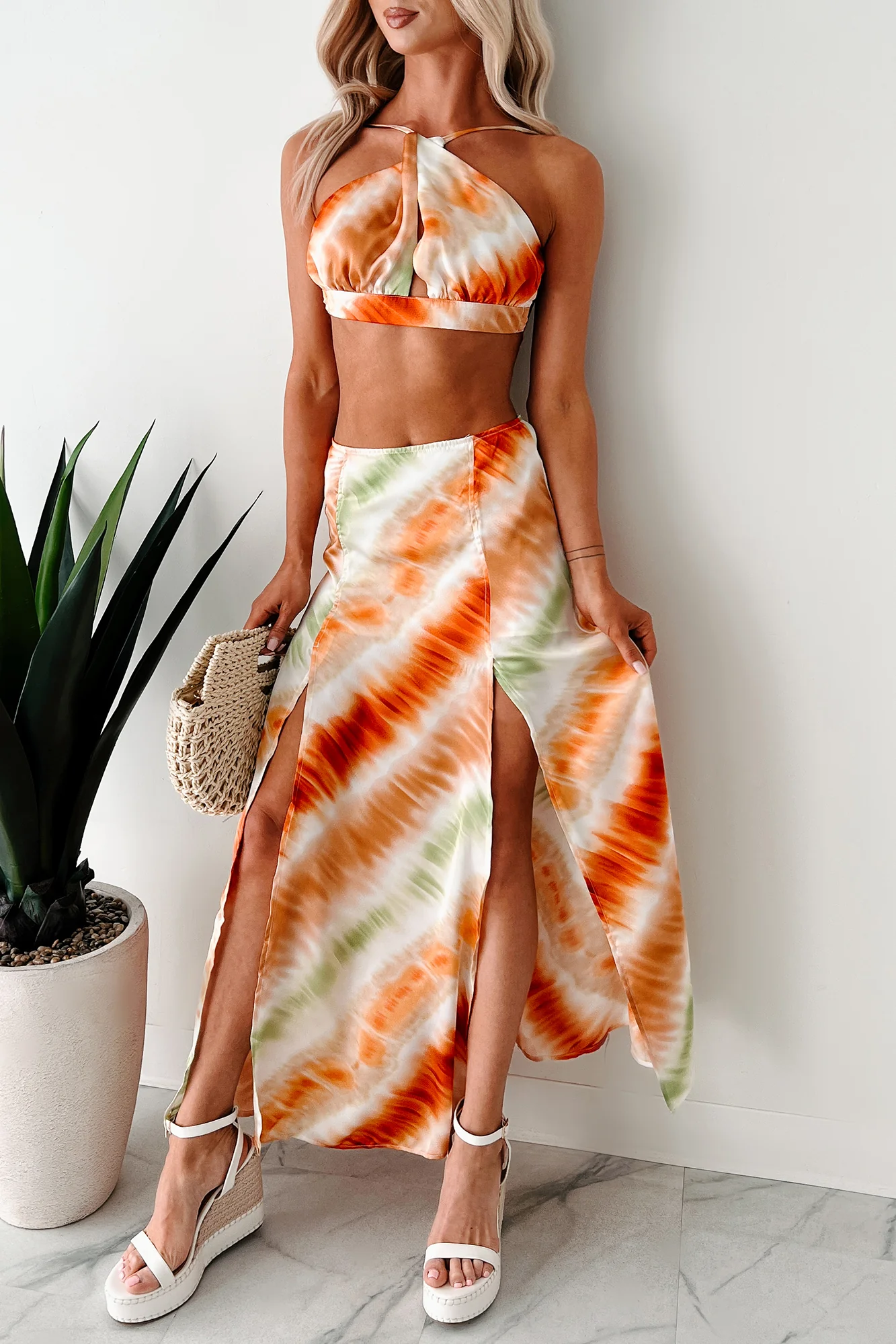 Tropical Tango Tie-Dye Two-Piece Skirt Set (Orange) - Image 3