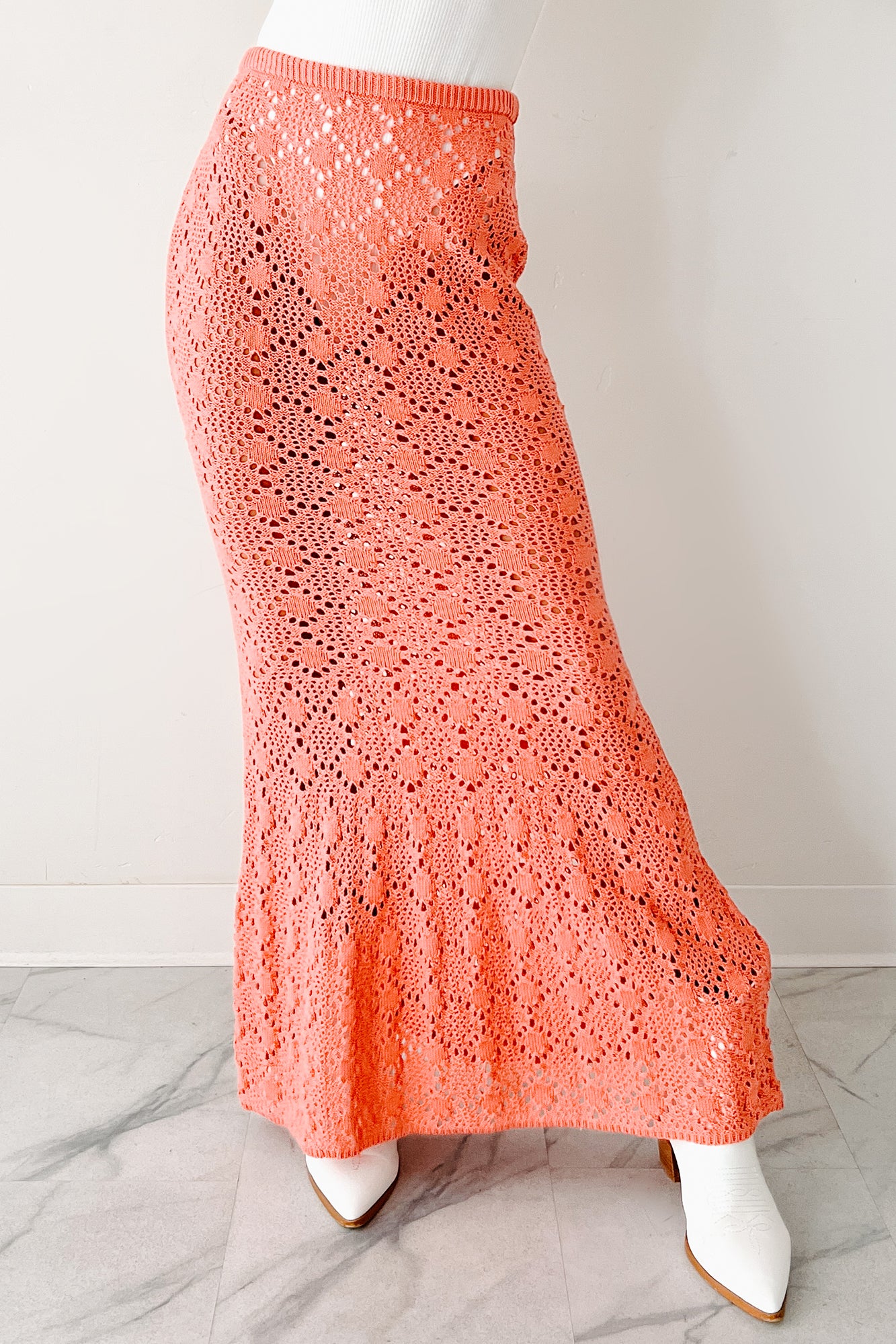Tropical Trails Crochet Maxi Skirt (Coral) - Image 3