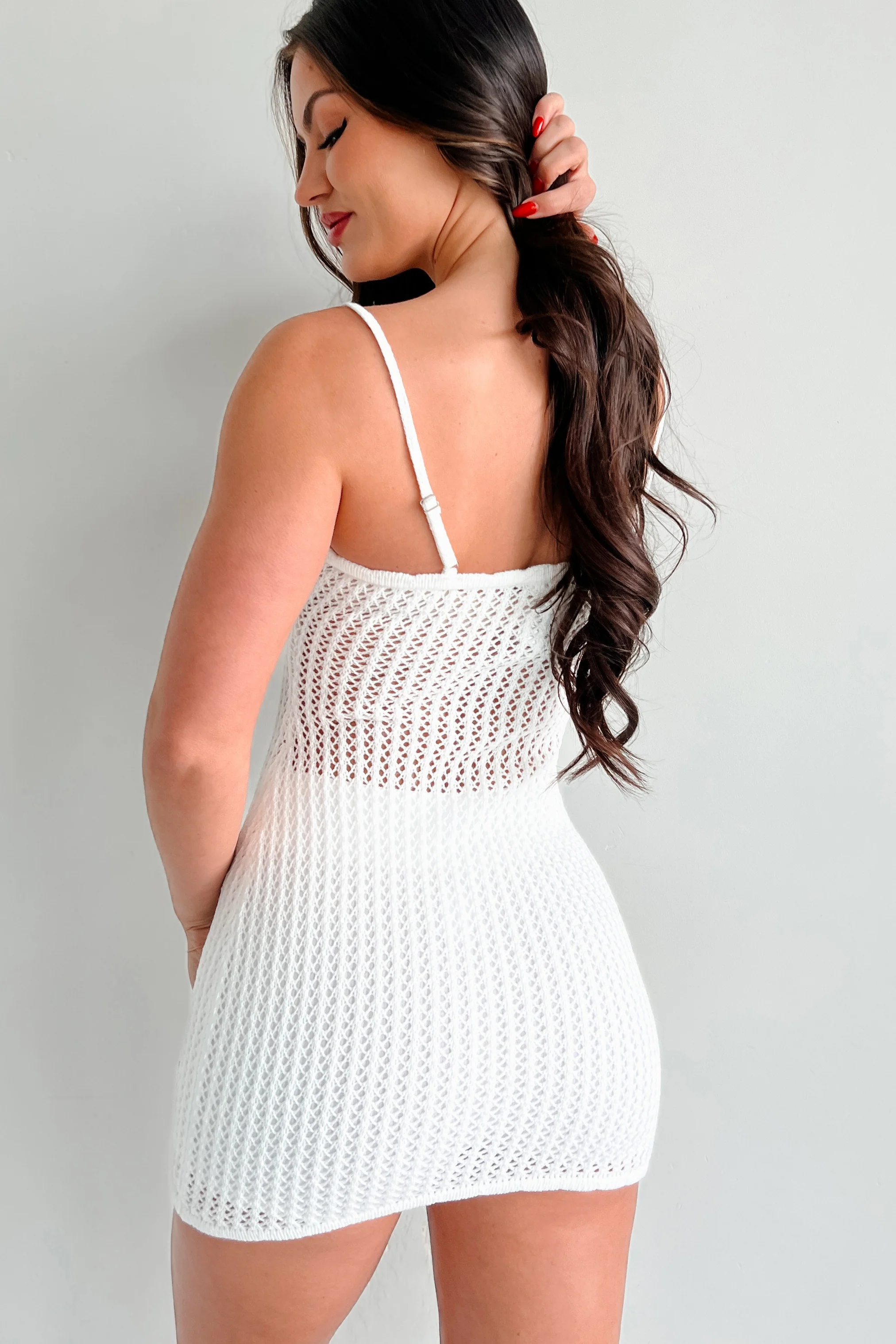 Tropical Travels Crochet Mini Dress (Off White) - Image 4