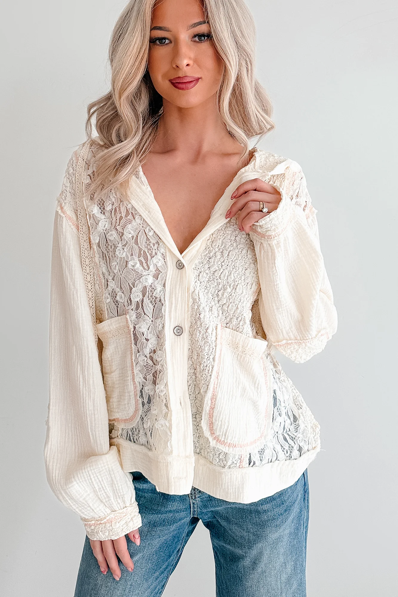 Trouble Please Textured POL Hooded Shacket (Natural) - Image 3