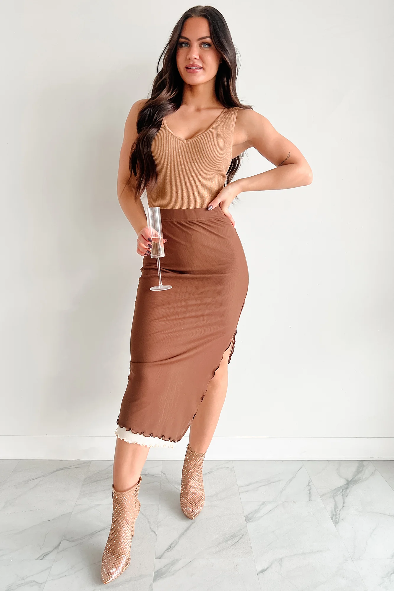 True Fascination Ribbed Metallic Lurex Bodysuit (Gold) - Image 6