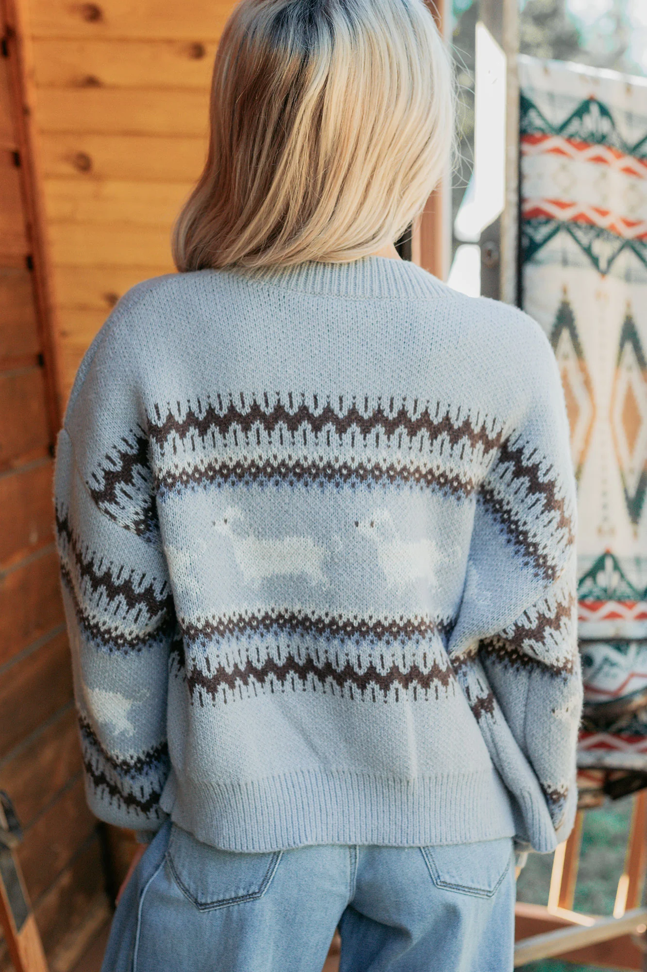 True Living Fair Isle Pattern Cardigan (Light Blue) - Image 5