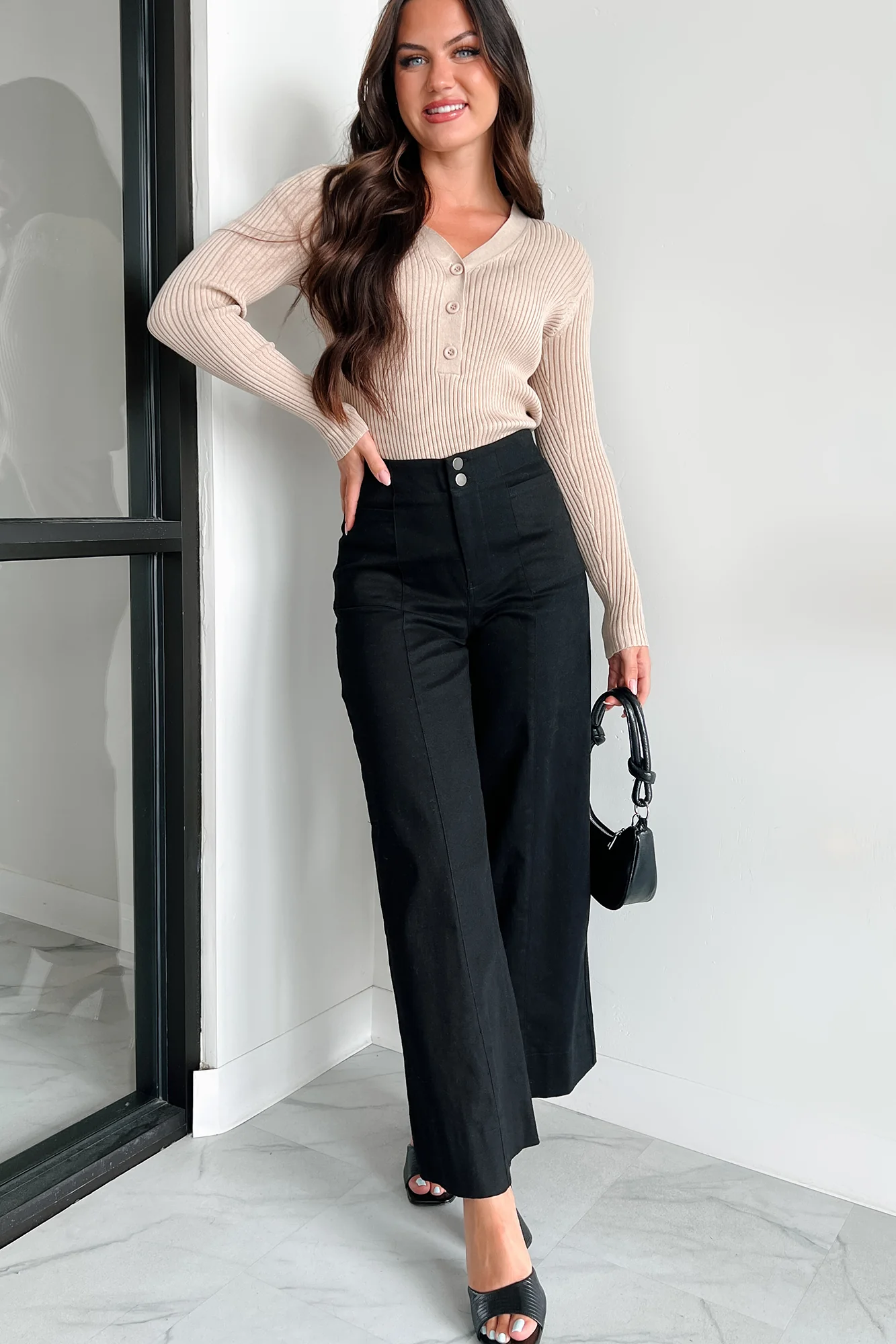 Tula Button Detail Ribbed Sweater Top (Oatmeal) - Image 6