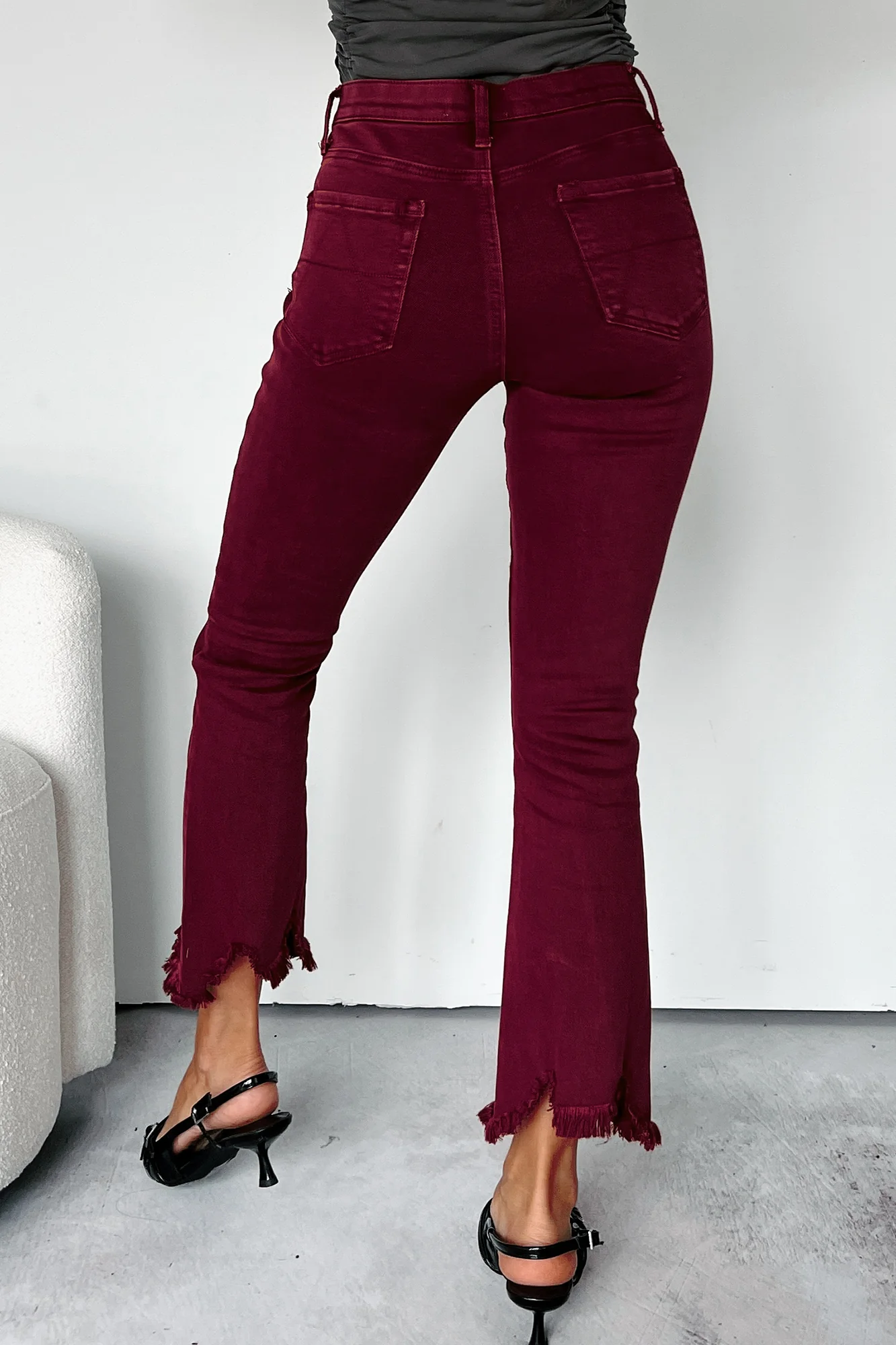 Tulsa Mid Rise Tummy Control Special A Kick Flare Jeans (Wine) - Image 5