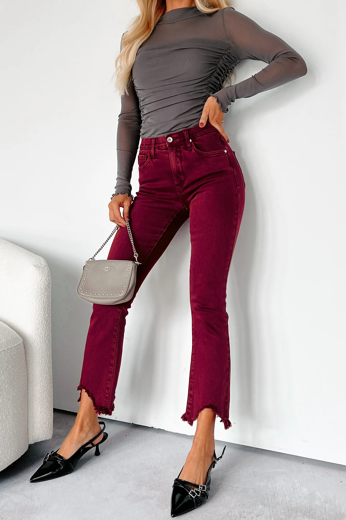 Tulsa Mid Rise Tummy Control Special A Kick Flare Jeans (Wine) - Image 6