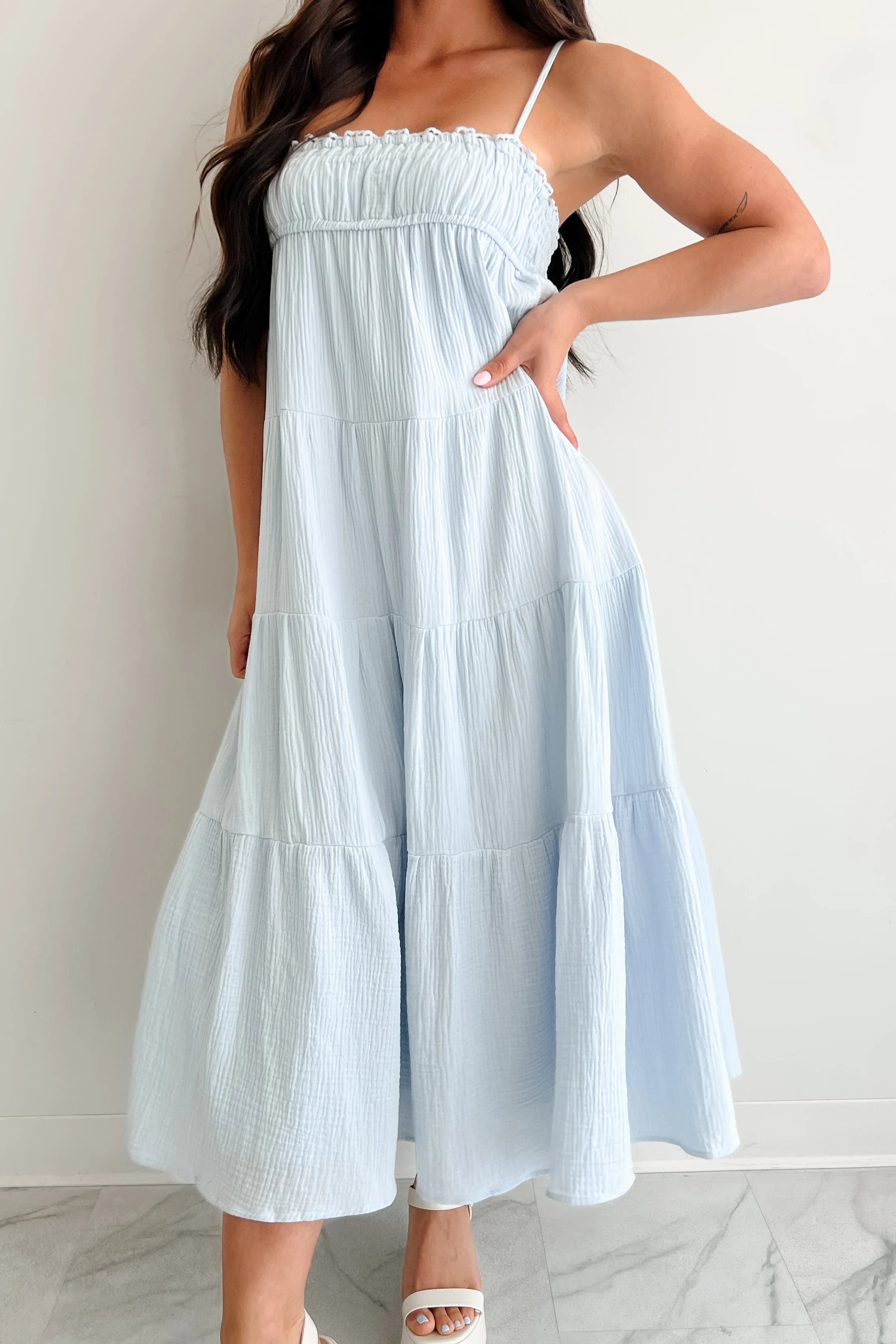 Twilight Glow Sleeveless Tiered Maxi Dress (Light Blue) - Image 12