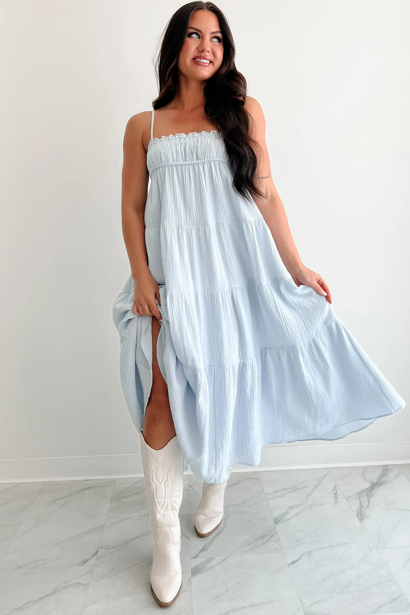Twilight Glow Sleeveless Tiered Maxi Dress (Light Blue) - Image 17