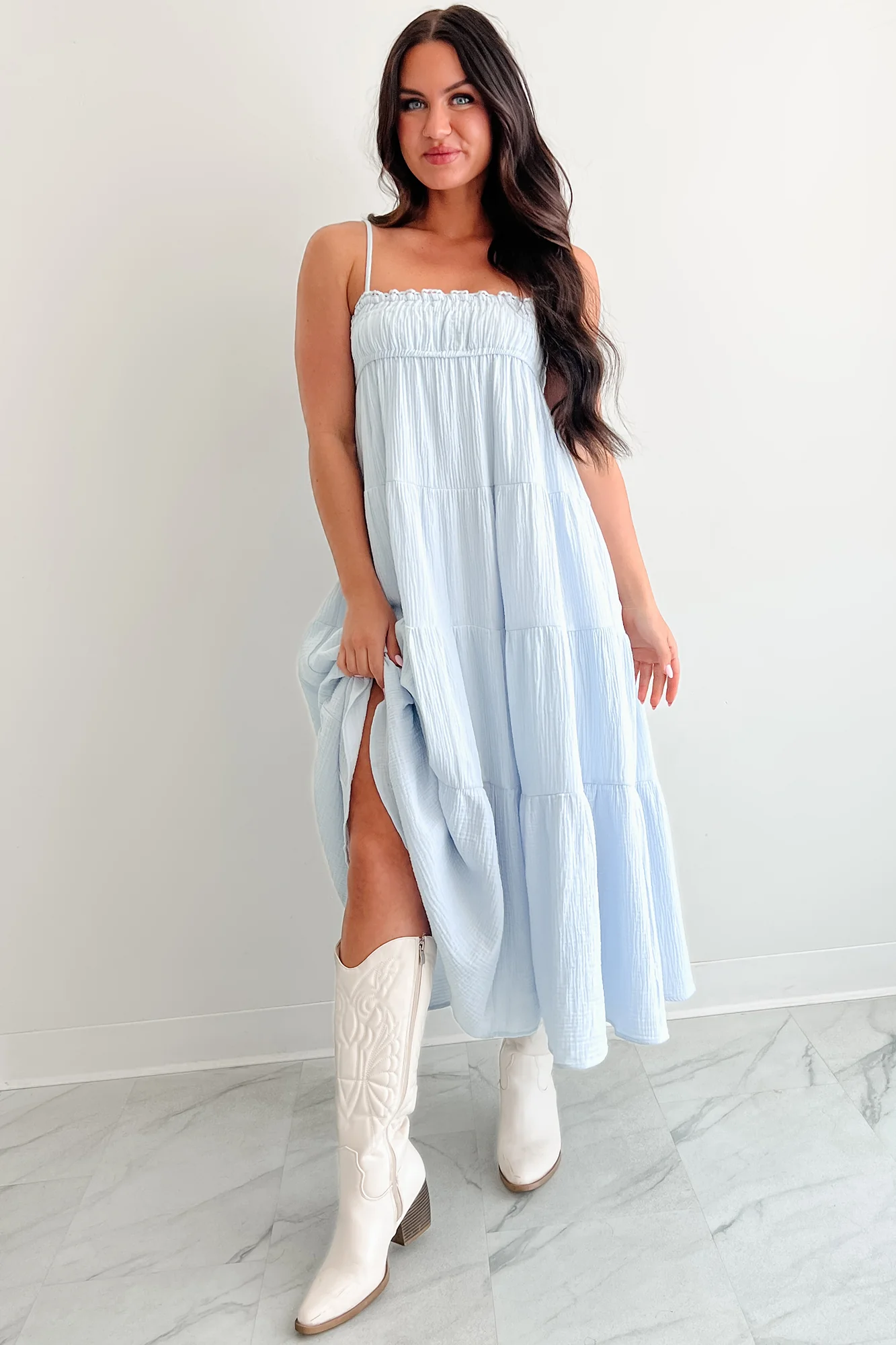 Twilight Glow Sleeveless Tiered Maxi Dress (Light Blue) - Image 18