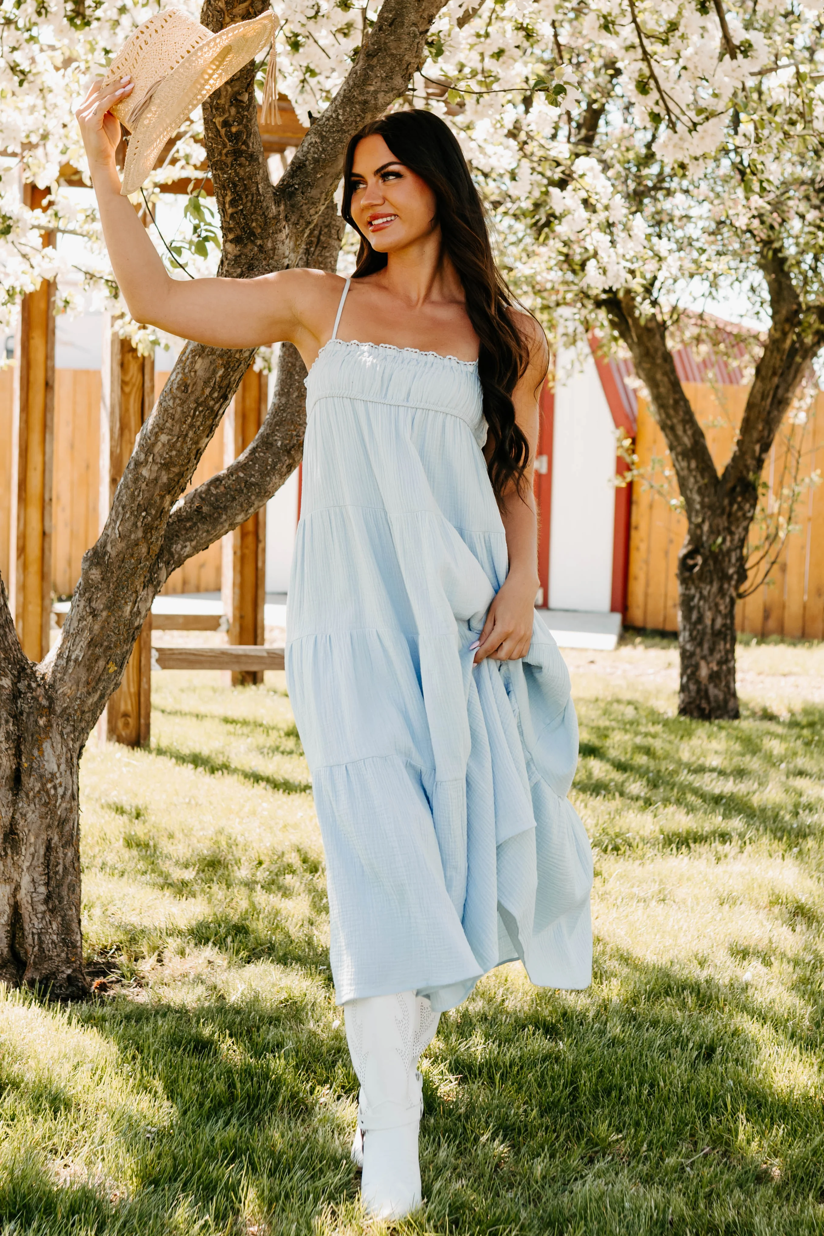 Twilight Glow Sleeveless Tiered Maxi Dress (Light Blue) - Image 9