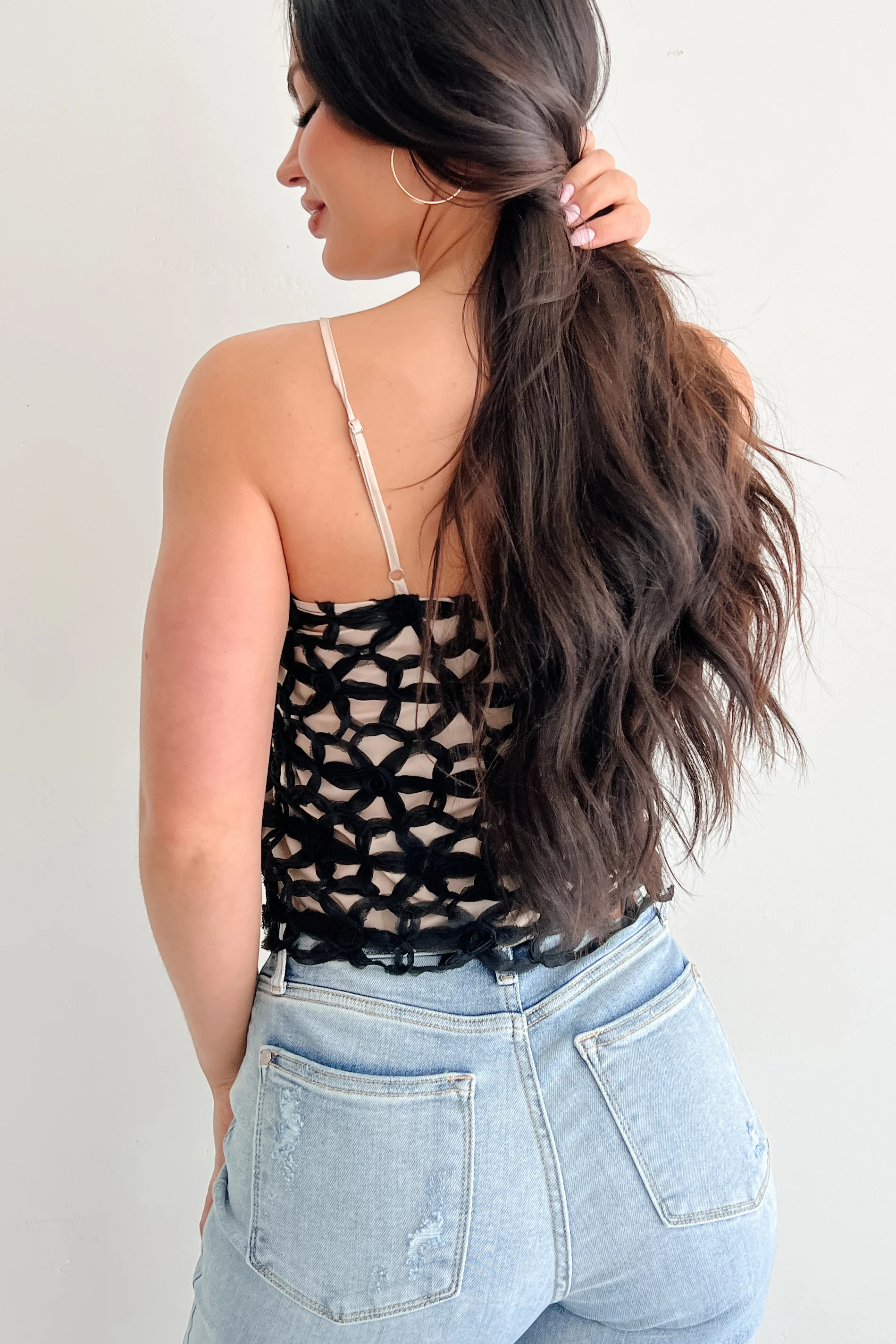 Twilight In Tulle Crochet Floral Tank Top (Black) - Image 4