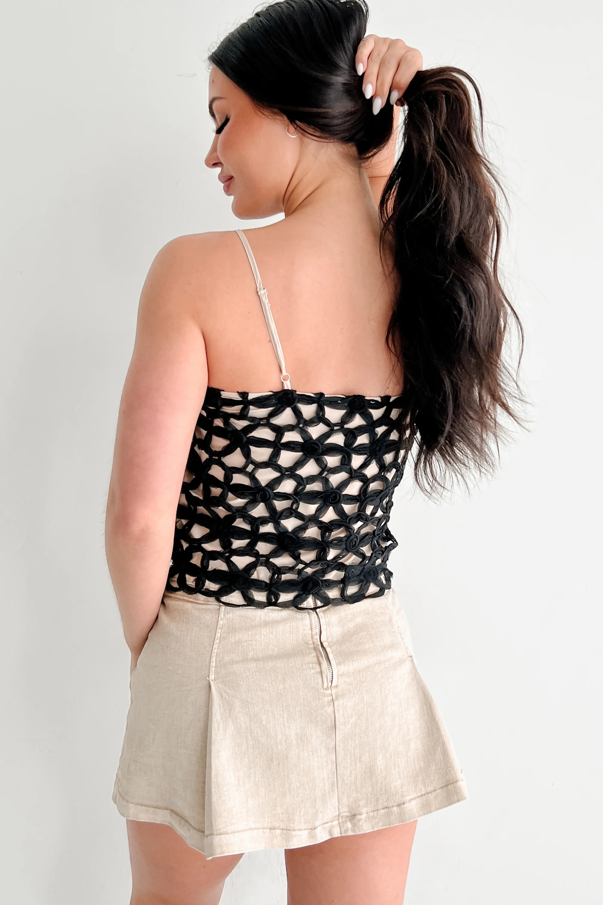 Twilight In Tulle Crochet Floral Tank Top (Black) - Image 8