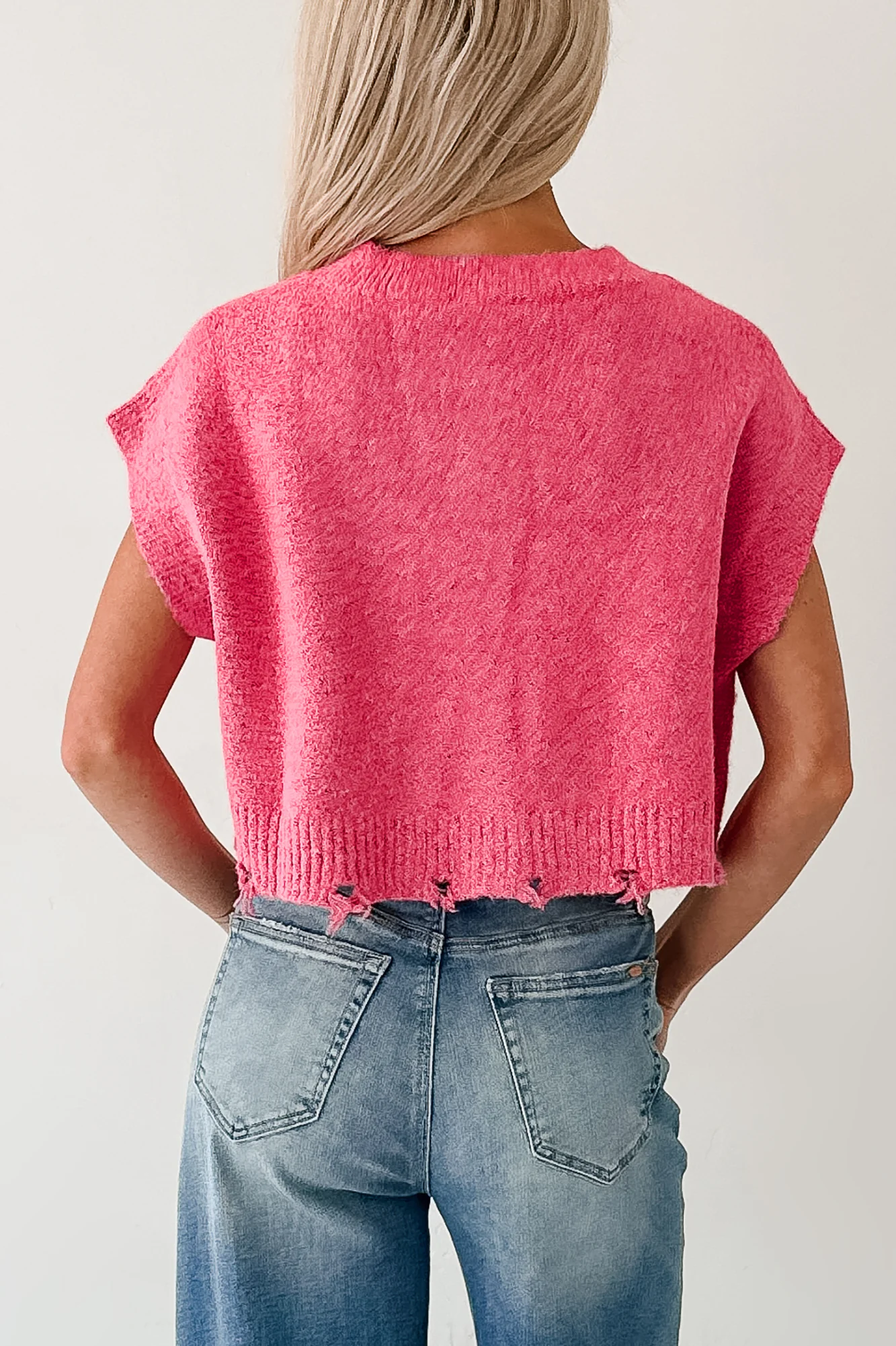 Undemanding Comfort Distressed Button-Up Sweater Vest (Pink) - Image 4