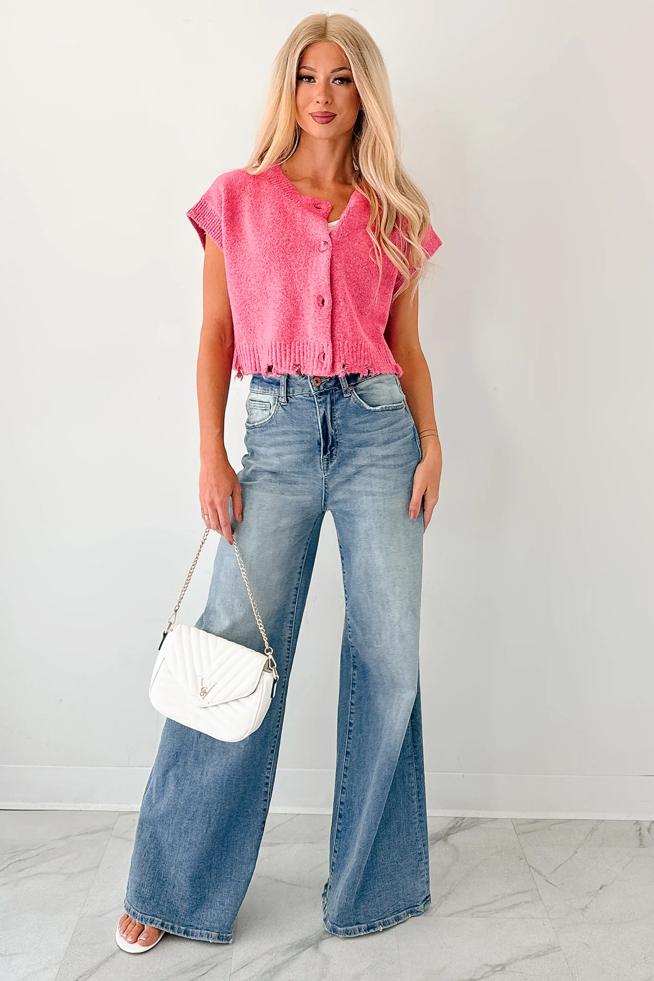 Undemanding Comfort Distressed Button-Up Sweater Vest (Pink) - Image 6