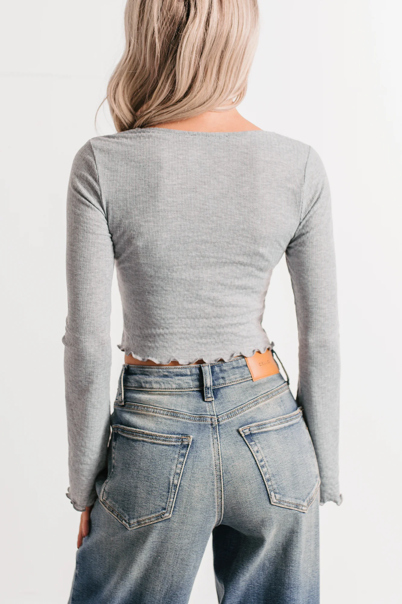 Undeniably Cute U-Ring Long Sleeve Fore Top (Heather Grey) - Image 4