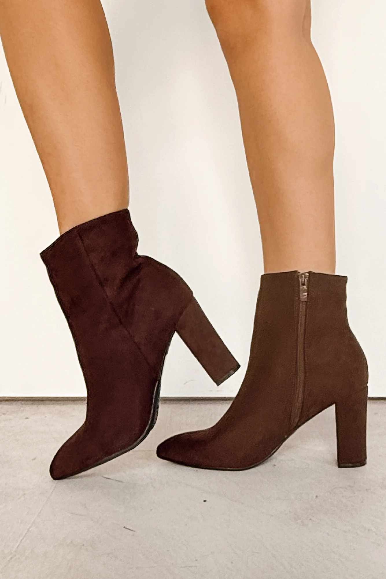 Under Control Faux Suede Heeled Booties (Brown) - Image 2