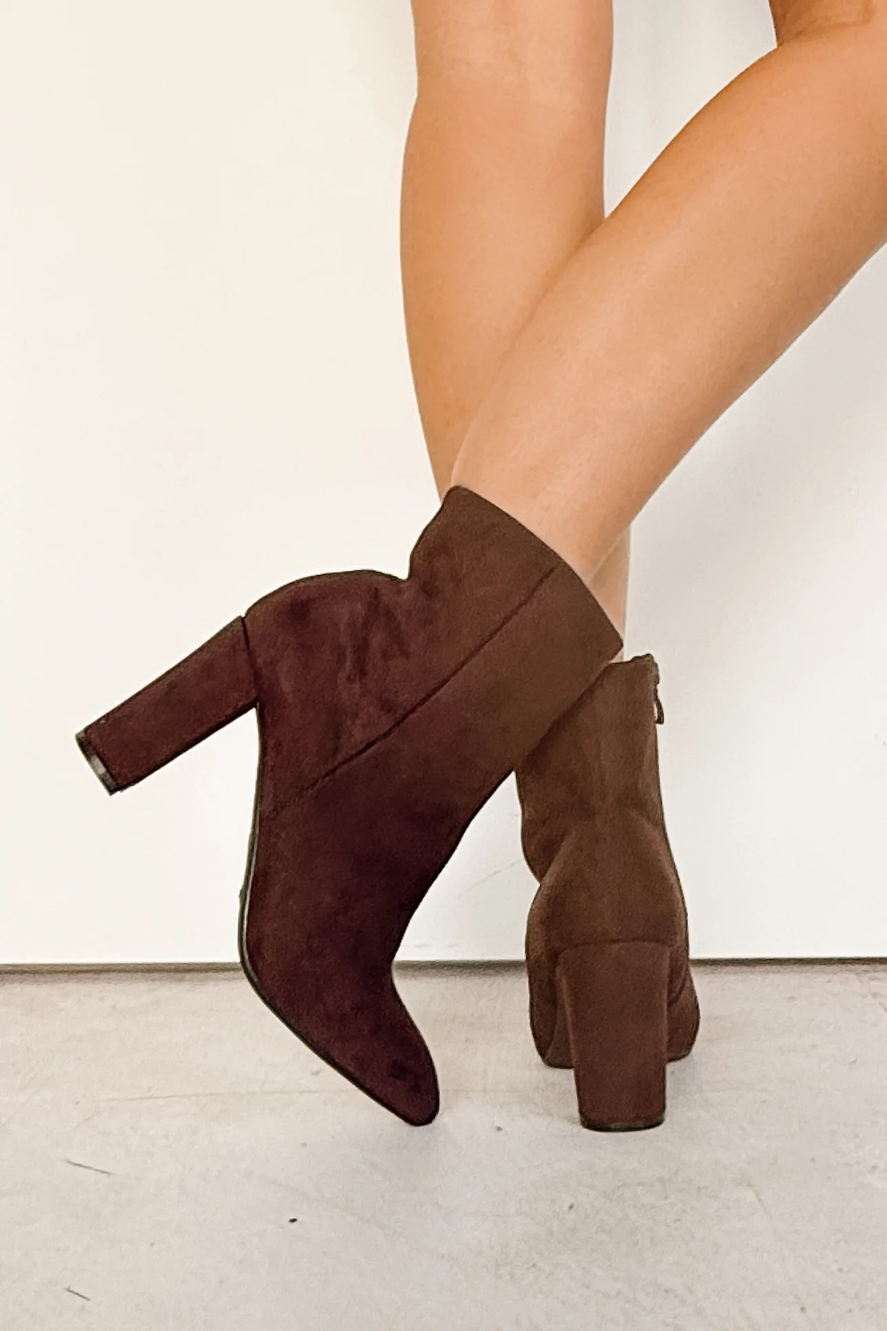 Under Control Faux Suede Heeled Booties (Brown) - Image 4