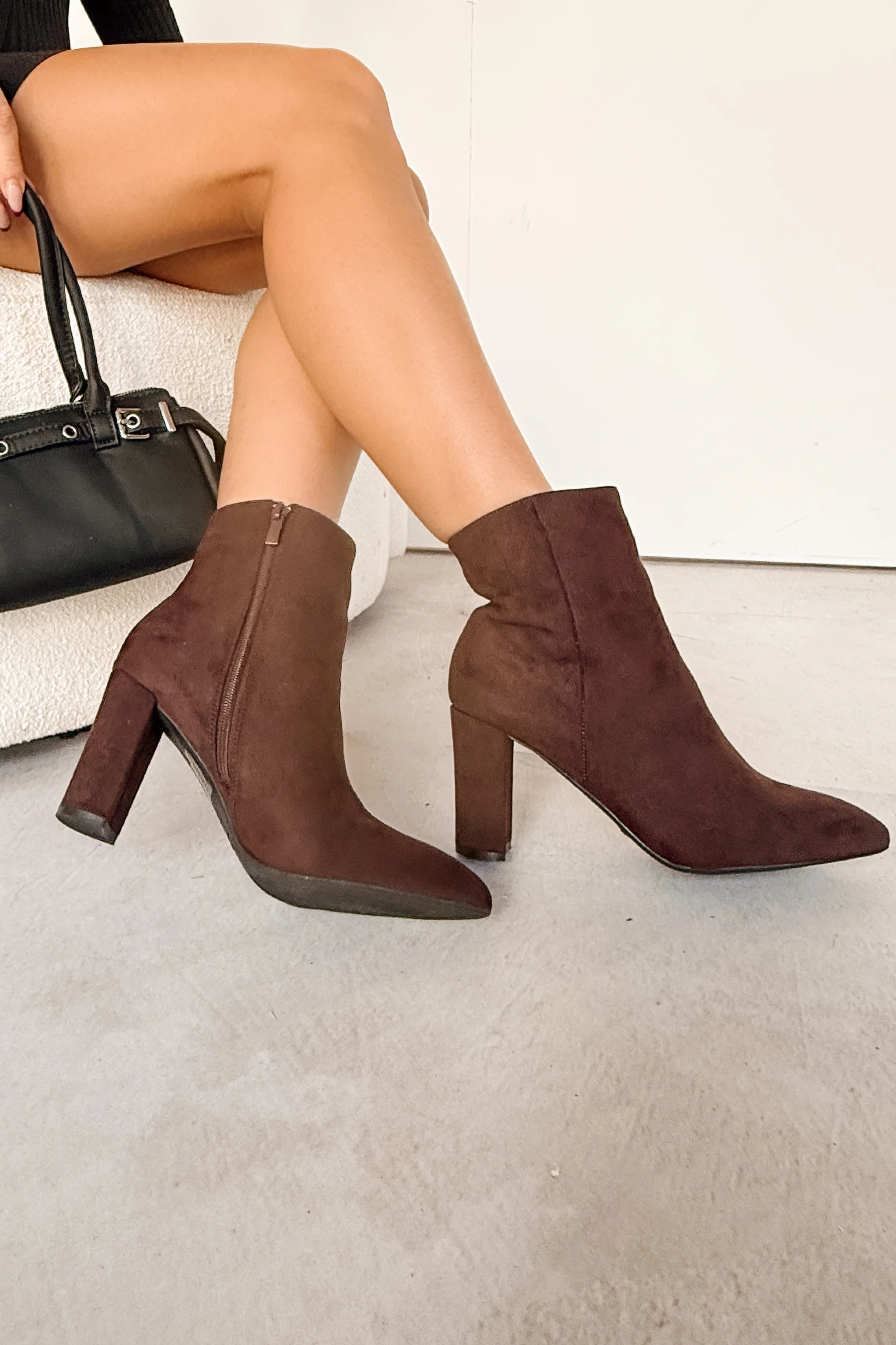 Under Control Faux Suede Heeled Booties (Brown) - Image 5