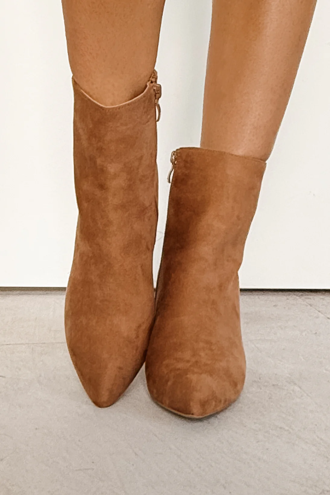Under Control Faux Suede Heeled Booties (Taupe) - Image 4
