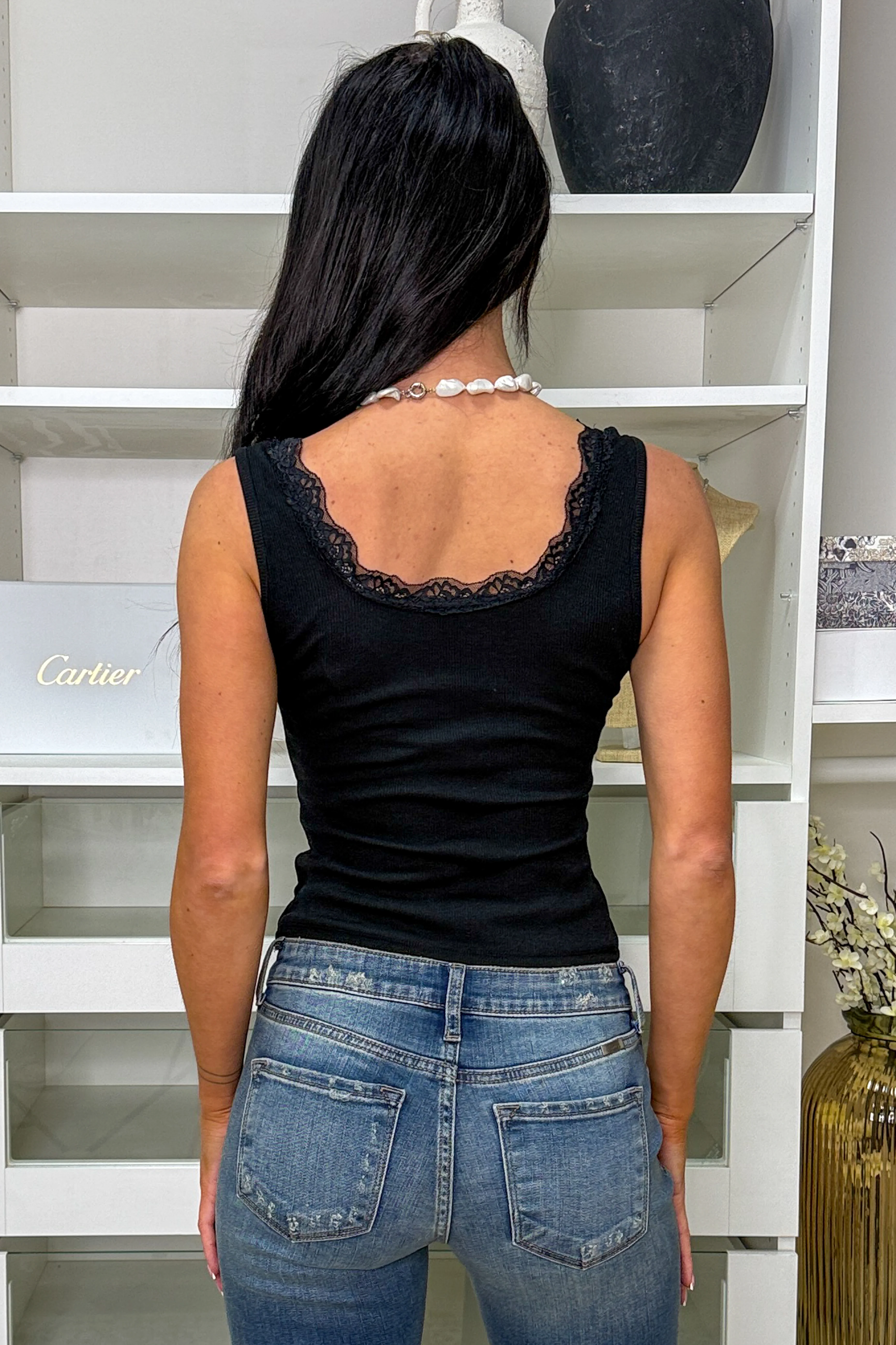 Understated Beauty Lace Trimmed Tank Top (Black) - Image 6