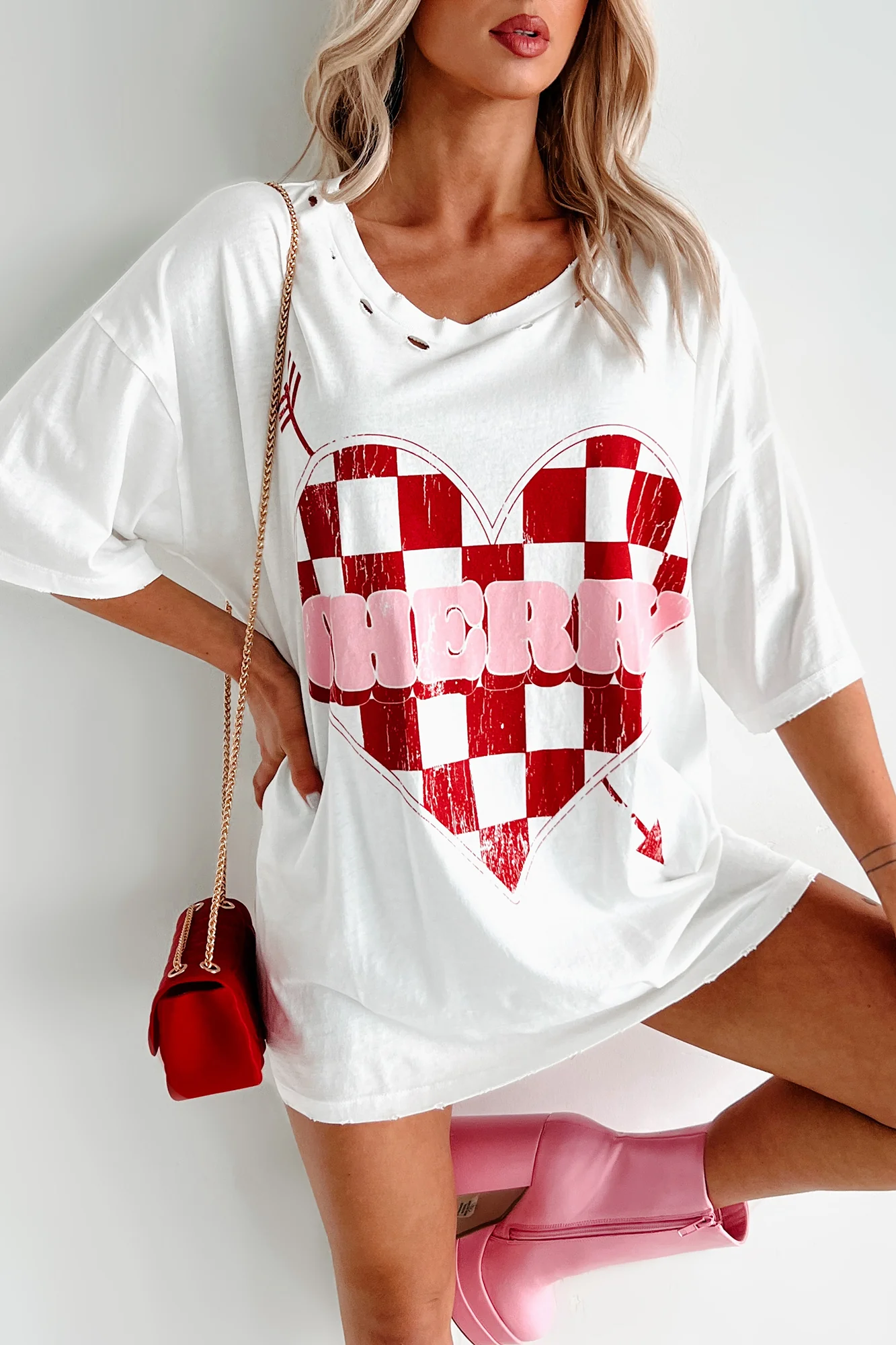 Unexpected Feelings Checker Heart Graphic Tee (Ivory) - Image 2