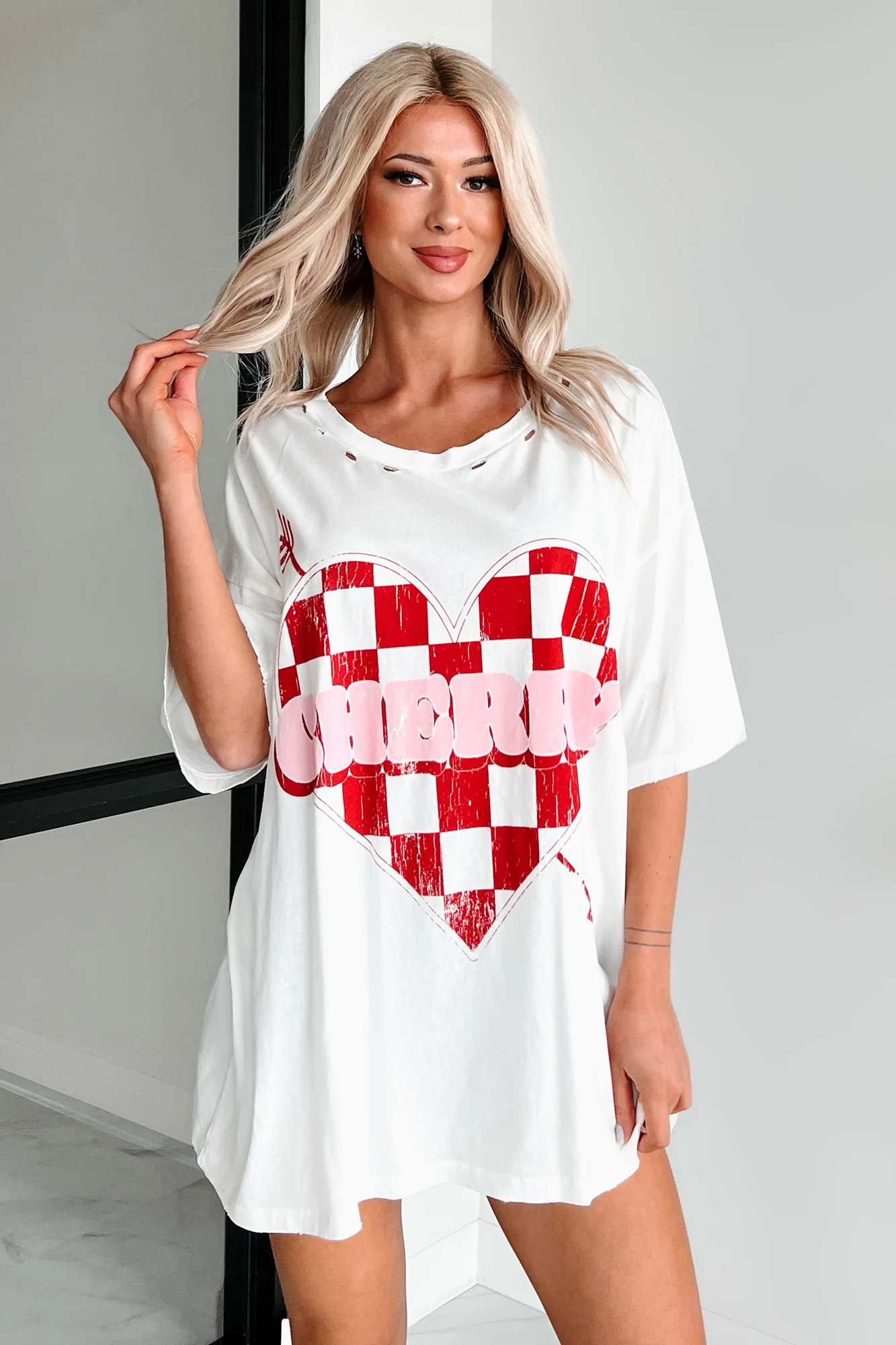 Unexpected Feelings Checker Heart Graphic Tee (Ivory) - Image 4
