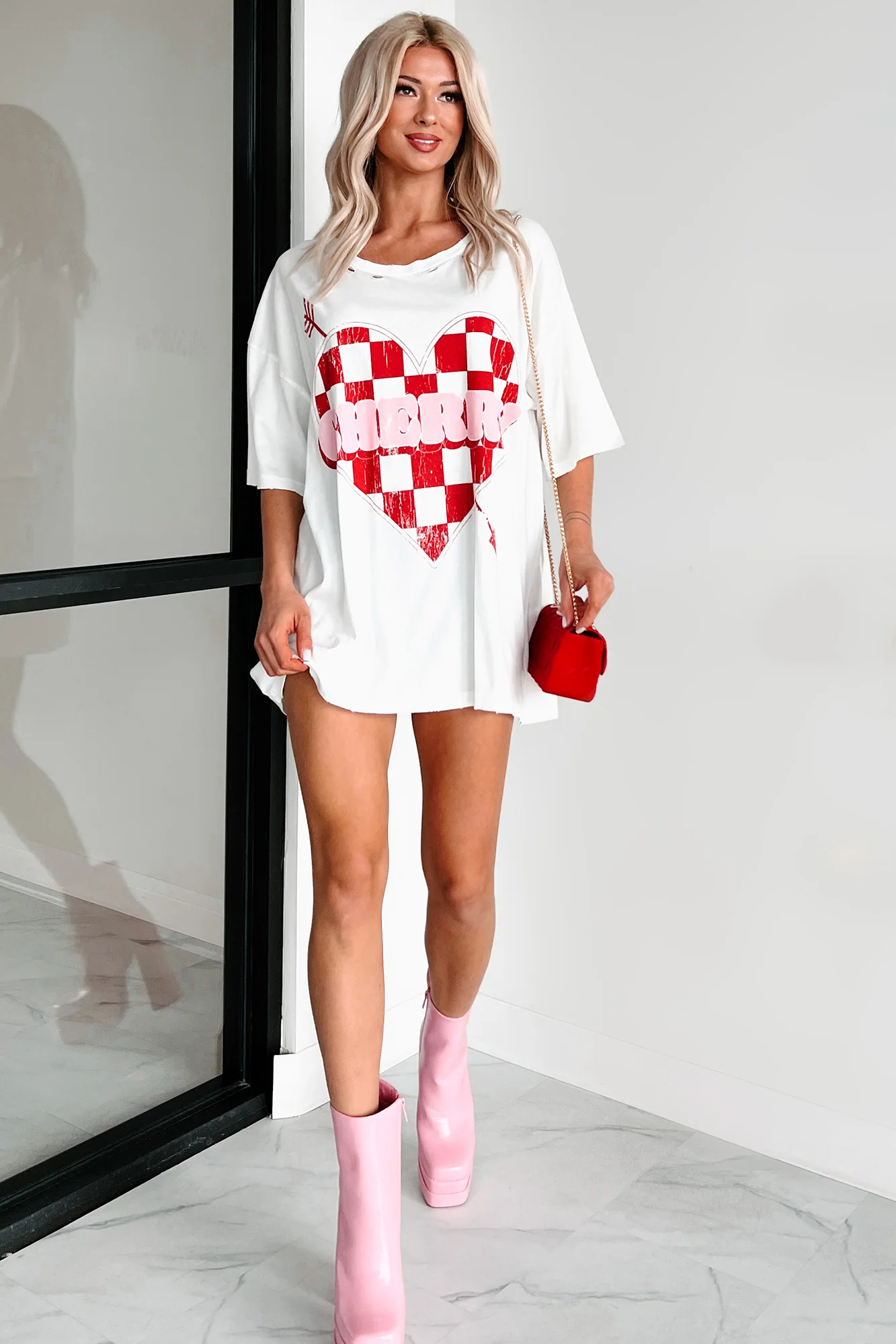 Unexpected Feelings Checker Heart Graphic Tee (Ivory) - Image 7
