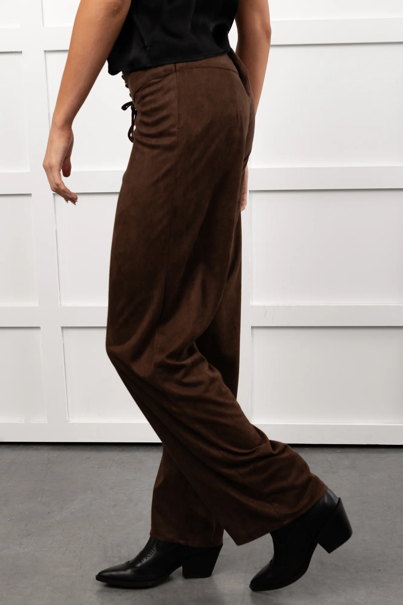 Unmatched Charm Lace-Up Suede Pants (Brown) - Image 4