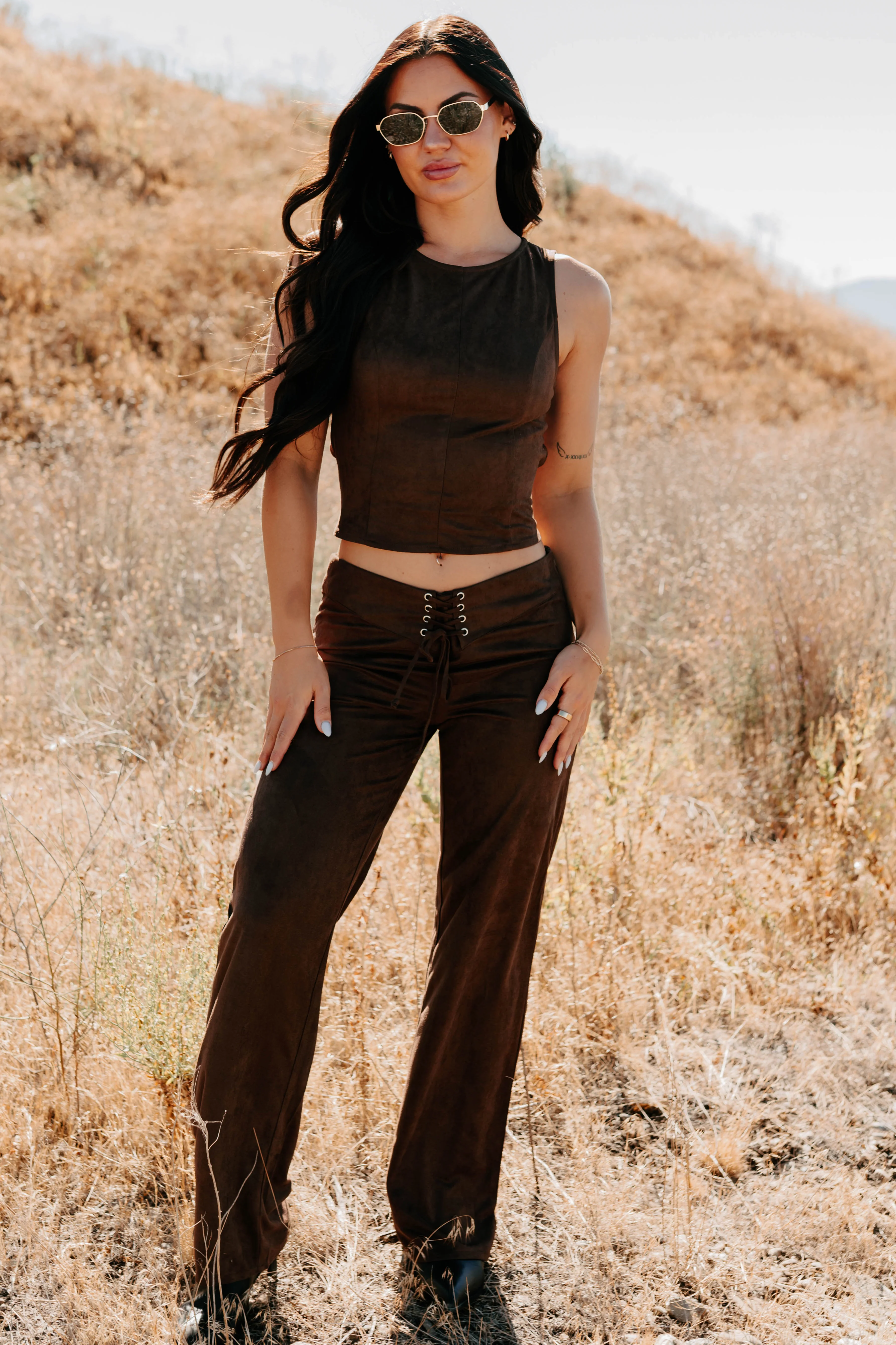 Unmatched Charm Lace-Up Suede Pants (Brown) - Image 7
