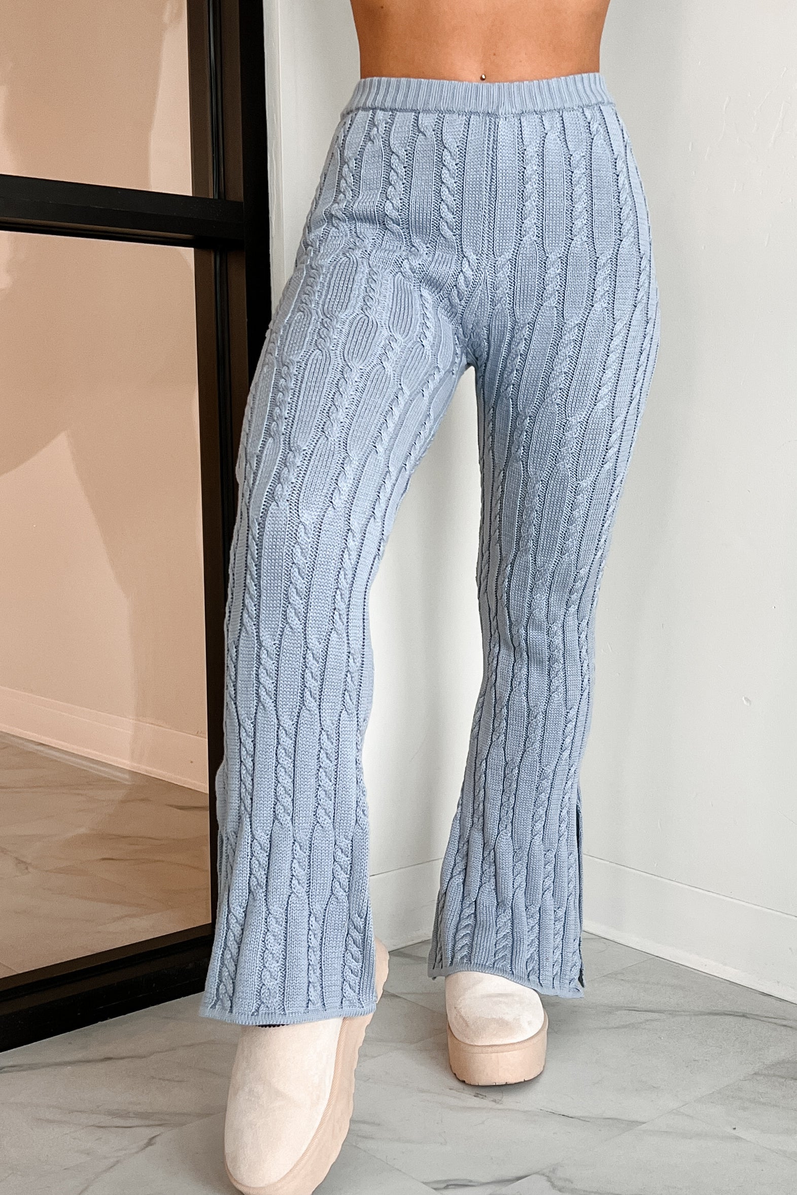 DOORBUSTER Unplugged Mode Cable Knit Flare Pants (Light Blue) - Image 5