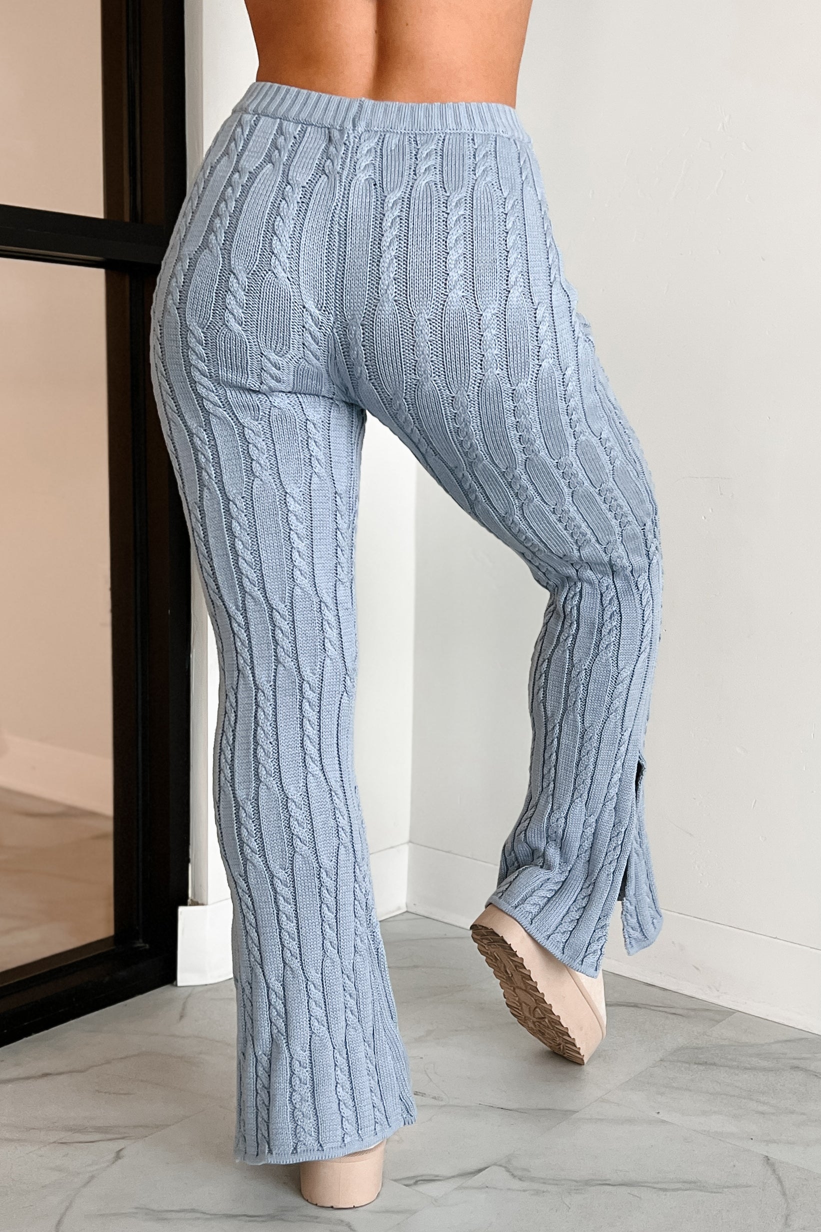DOORBUSTER Unplugged Mode Cable Knit Flare Pants (Light Blue) - Image 7