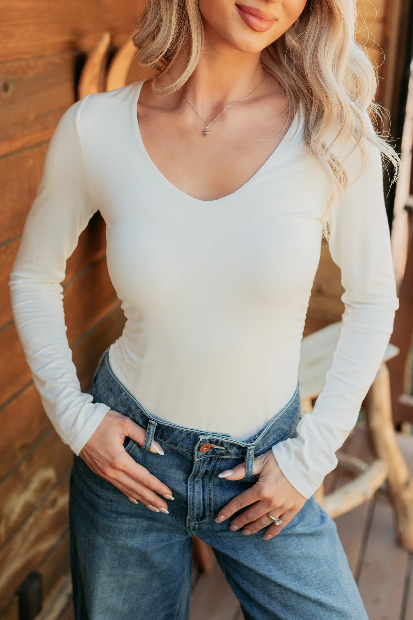 Unsaid Things Long Sleeve V Neck Top (Ivory) - Image 3