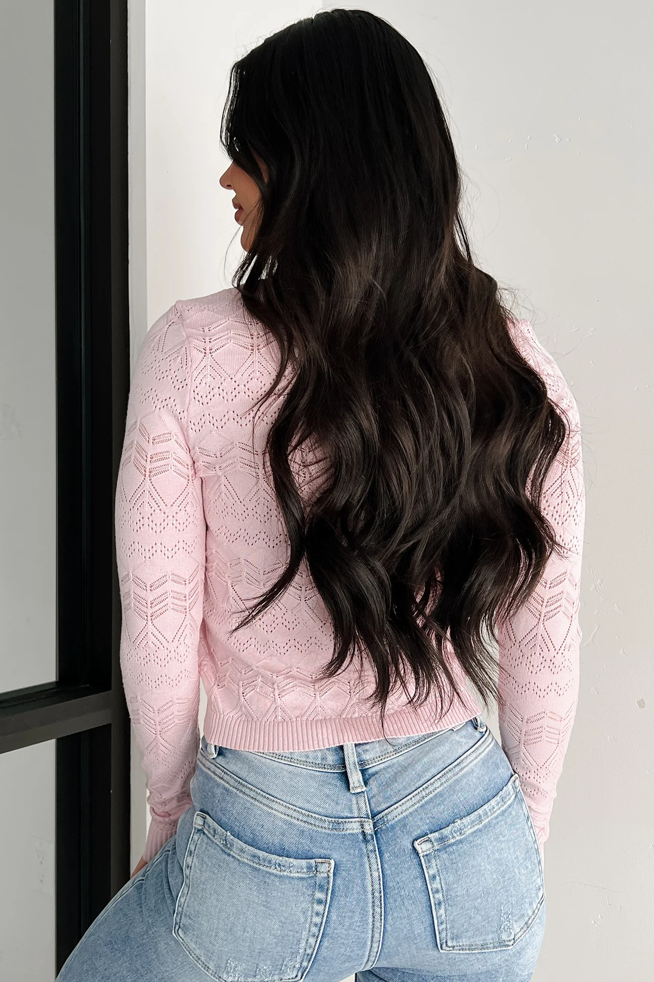 Unspoken Grace Pointelle Knit Long Sleeve Top (Pale Pink) - Image 5