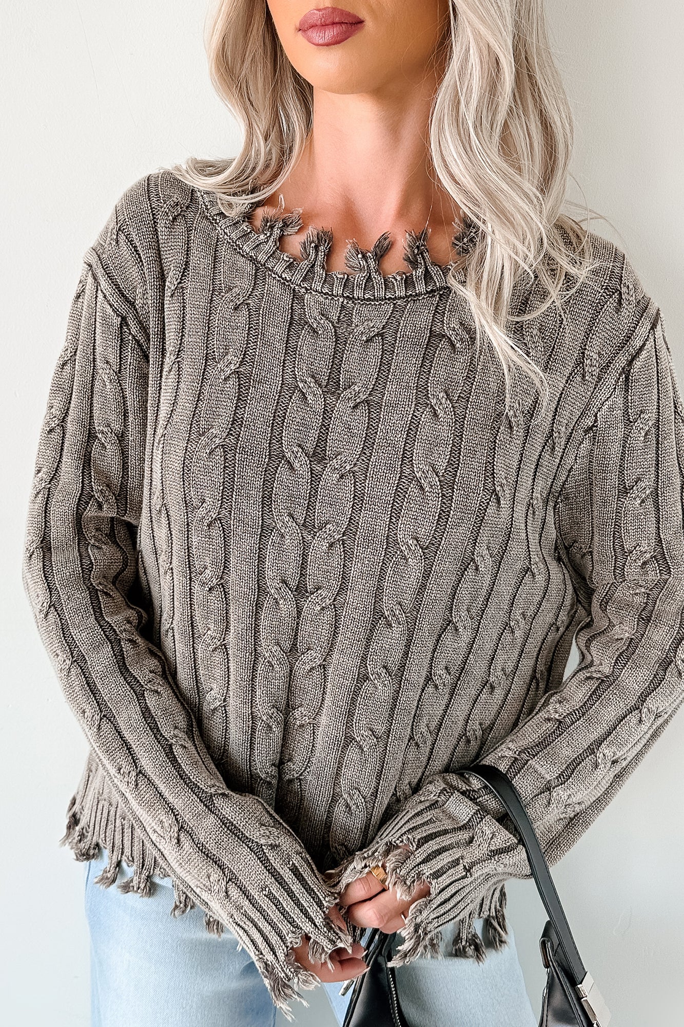 Unwritten Future Cable Knit Fringe Zenana Sweater (Brown) - Image 4