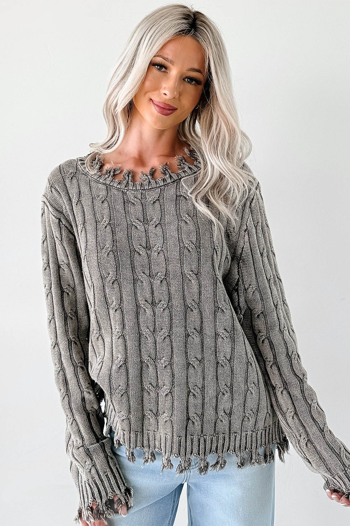 Unwritten Future Cable Knit Fringe Zenana Sweater (Brown) - Image 5