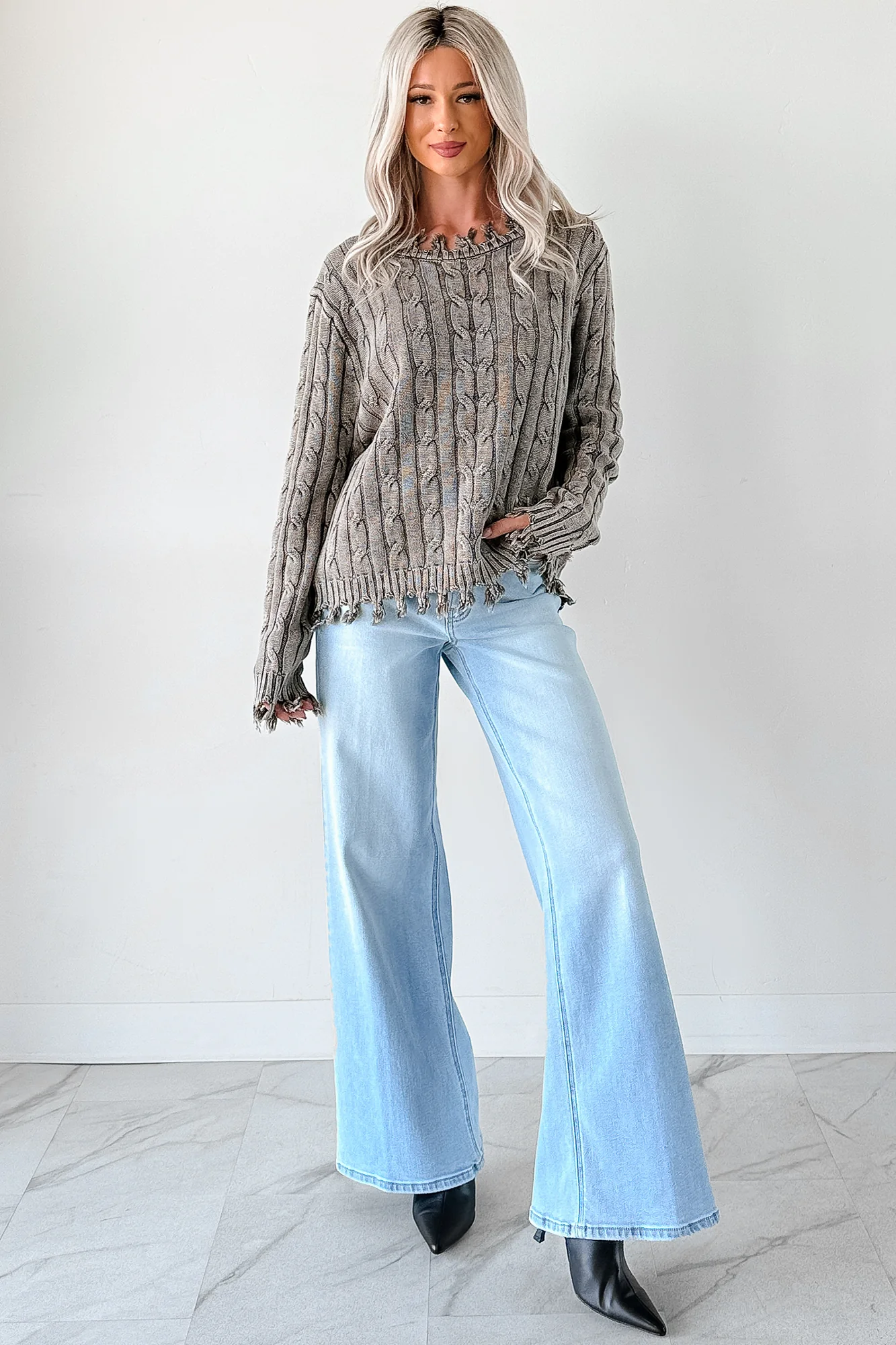 Unwritten Future Cable Knit Fringe Zenana Sweater (Brown) - Image 6