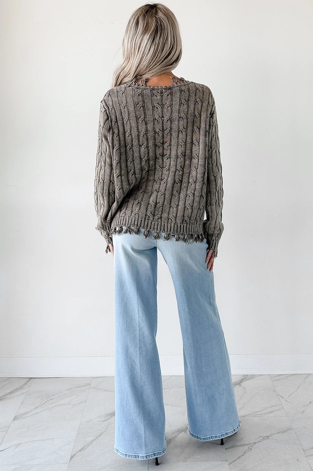 Unwritten Future Cable Knit Fringe Zenana Sweater (Brown) - Image 7