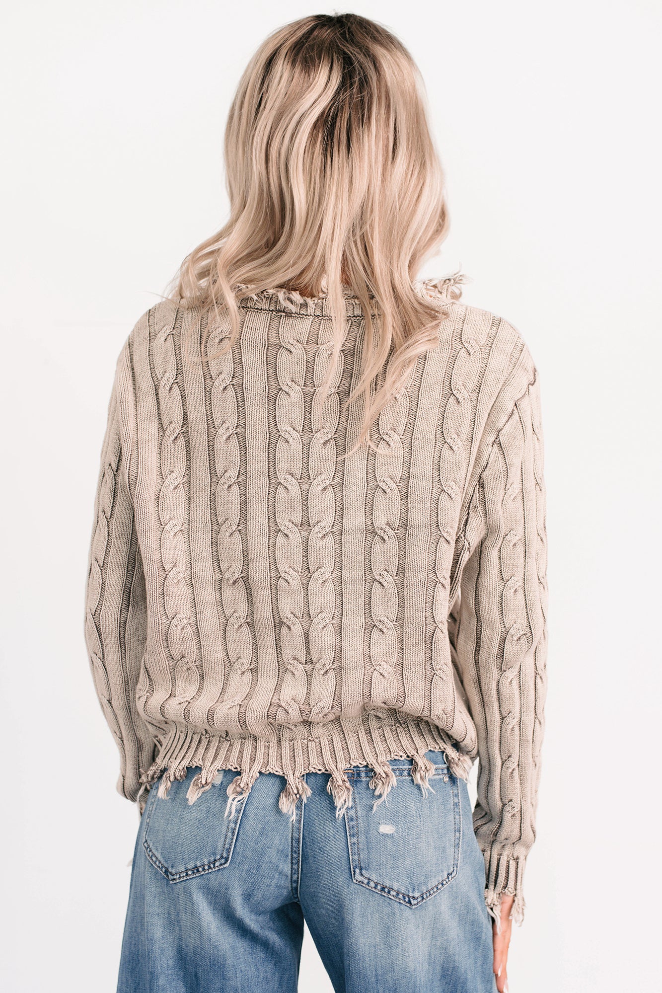 Unwritten Future Cable Knit Fringe Zenana Sweater (Mocha) - Image 4