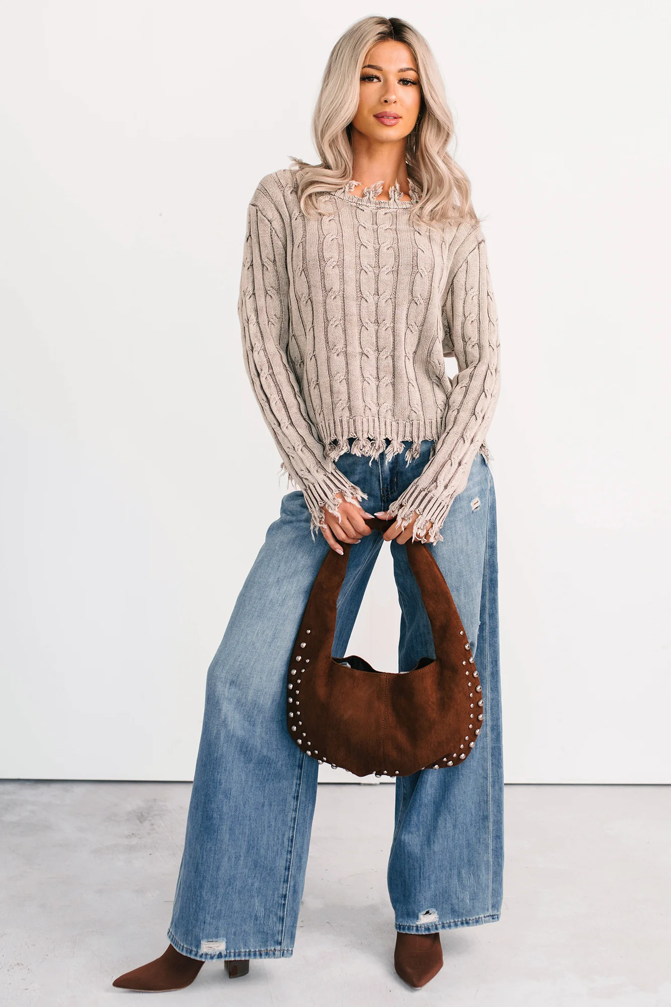 Unwritten Future Cable Knit Fringe Zenana Sweater (Mocha) - Image 6