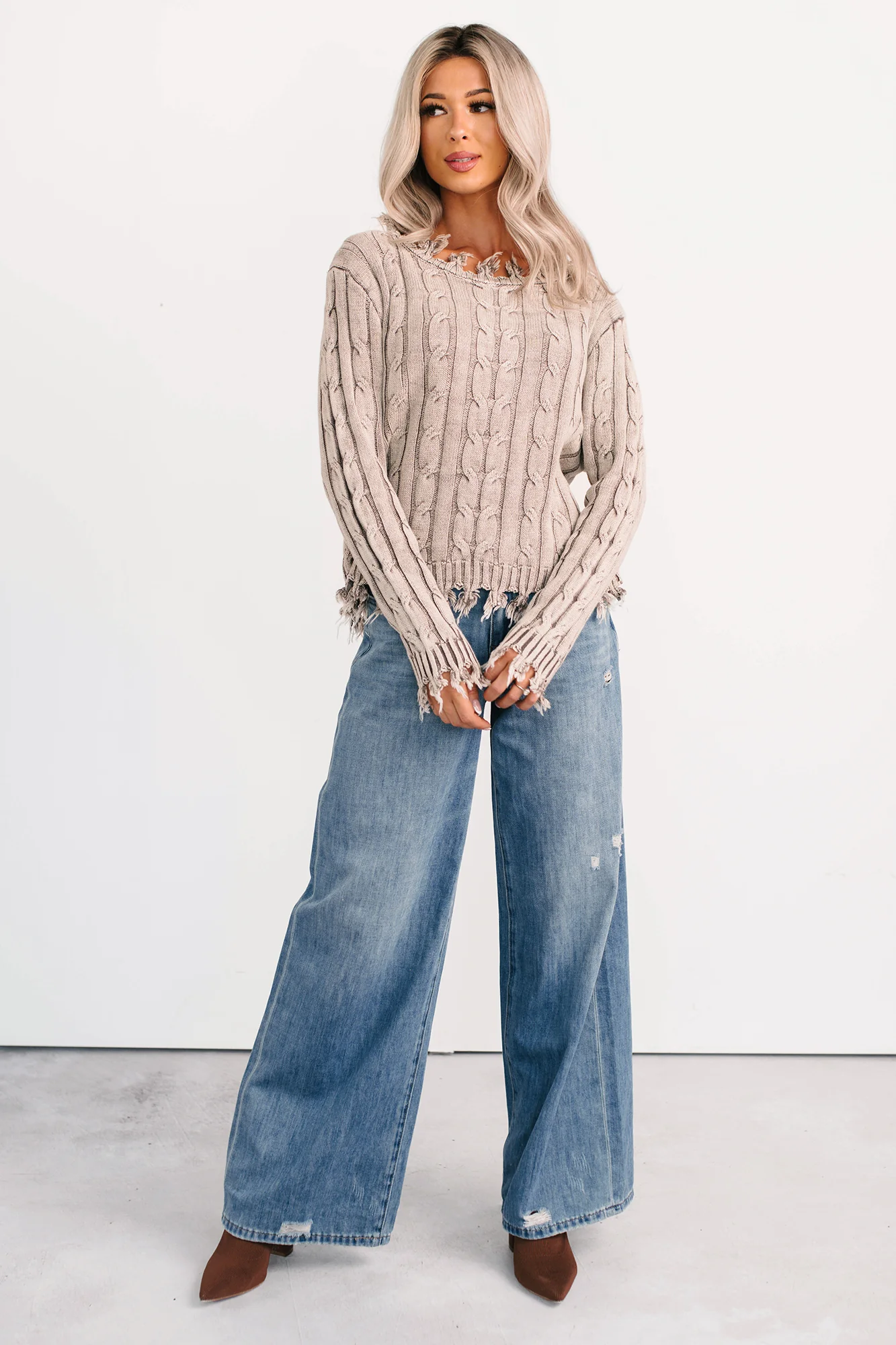 Unwritten Future Cable Knit Fringe Zenana Sweater (Mocha) - Image 9