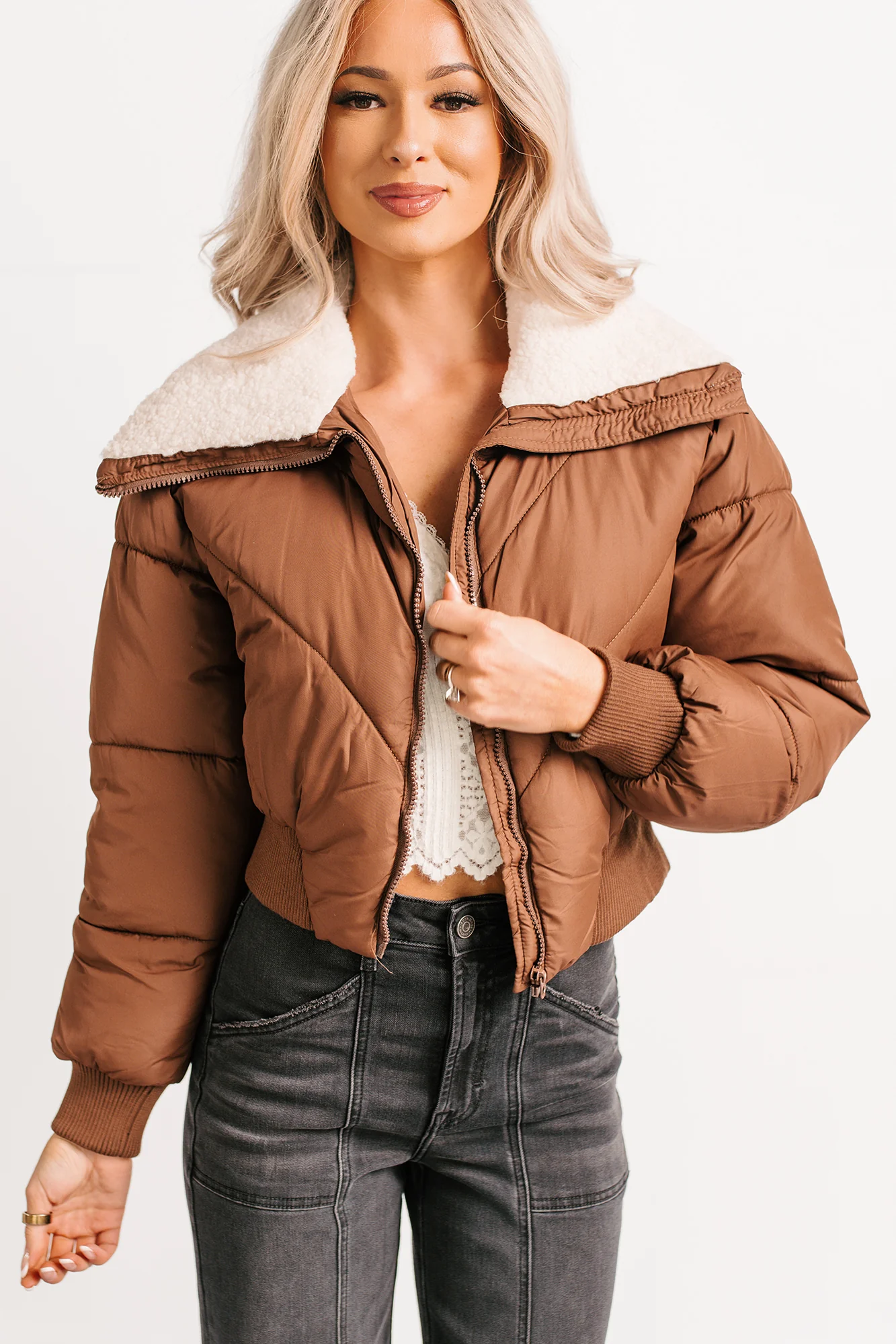 Up To Snow Good Quilted Puff Jacket (Brown) - Image 3