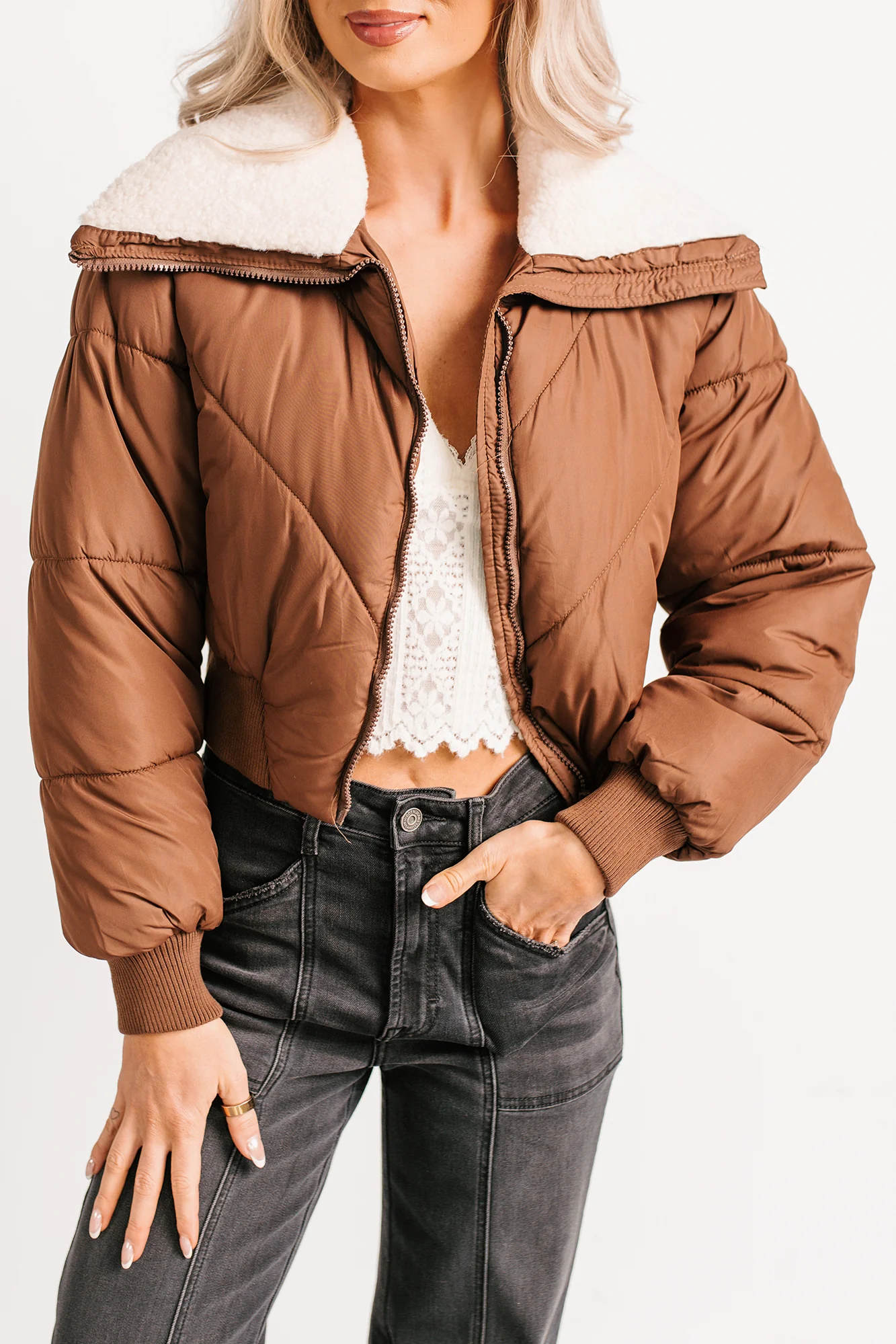 Up To Snow Good Quilted Puff Jacket (Brown) - Image 4