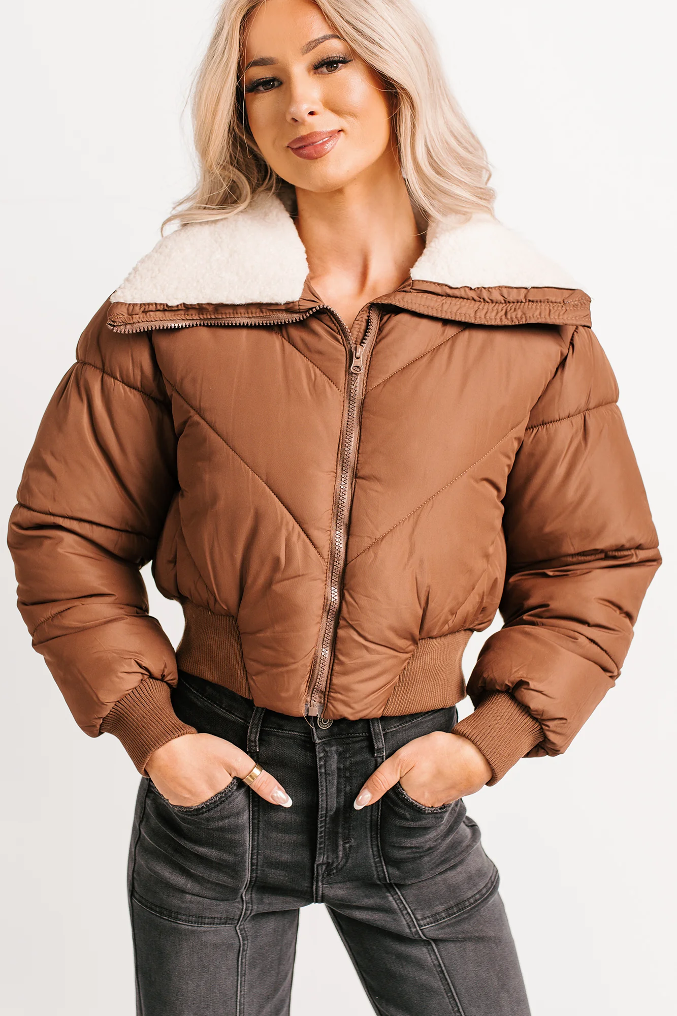 Up To Snow Good Quilted Puff Jacket (Brown) - Image 5