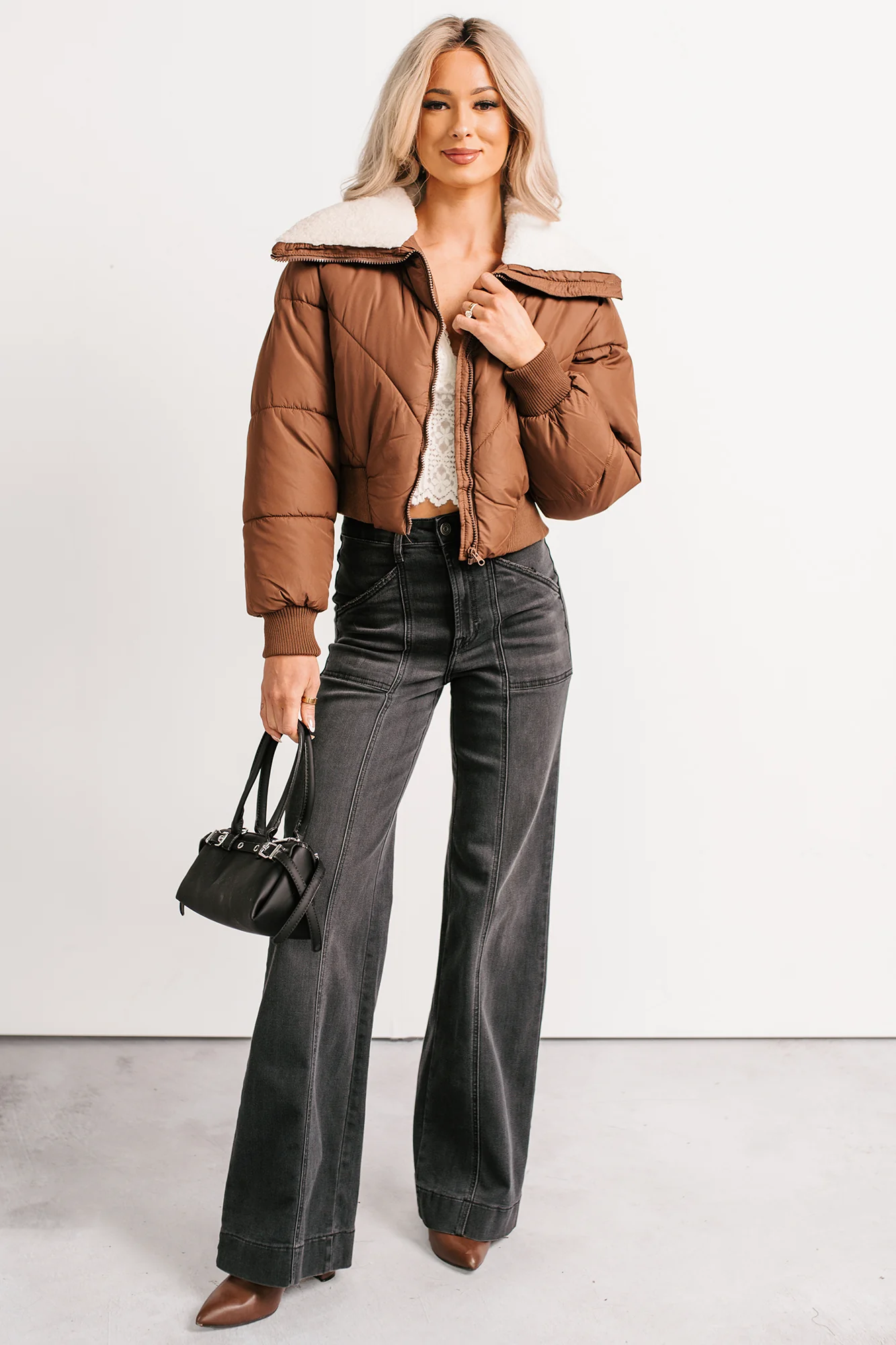 Up To Snow Good Quilted Puff Jacket (Brown) - Image 7