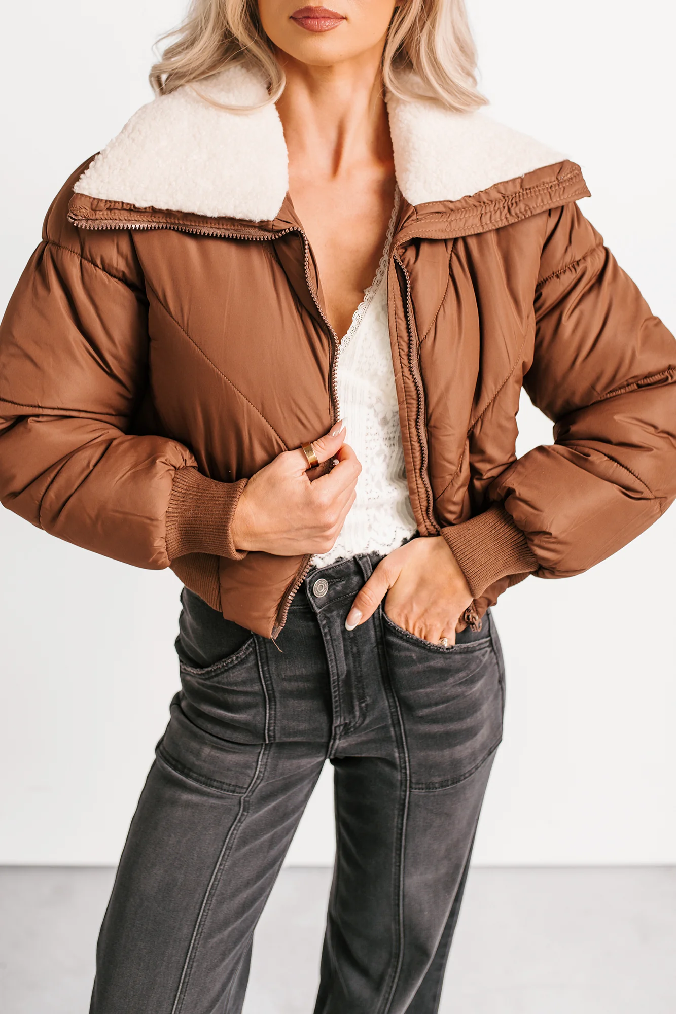 Up To Snow Good Quilted Puff Jacket (Brown) - Image 8