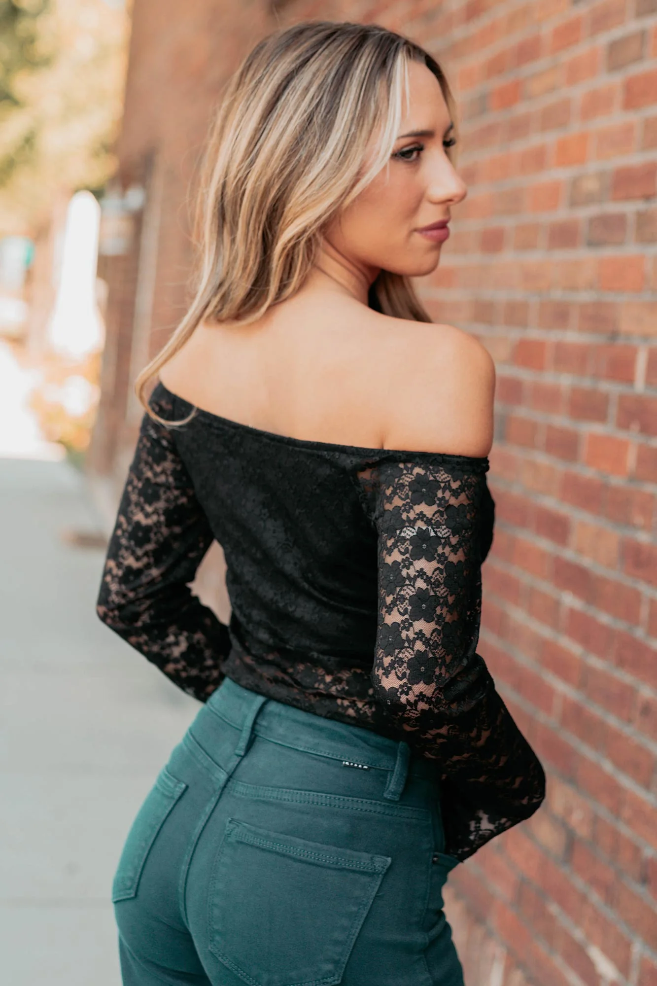 Up To Standard Ruched Lace Asymmetric Top (Black) - Image 7