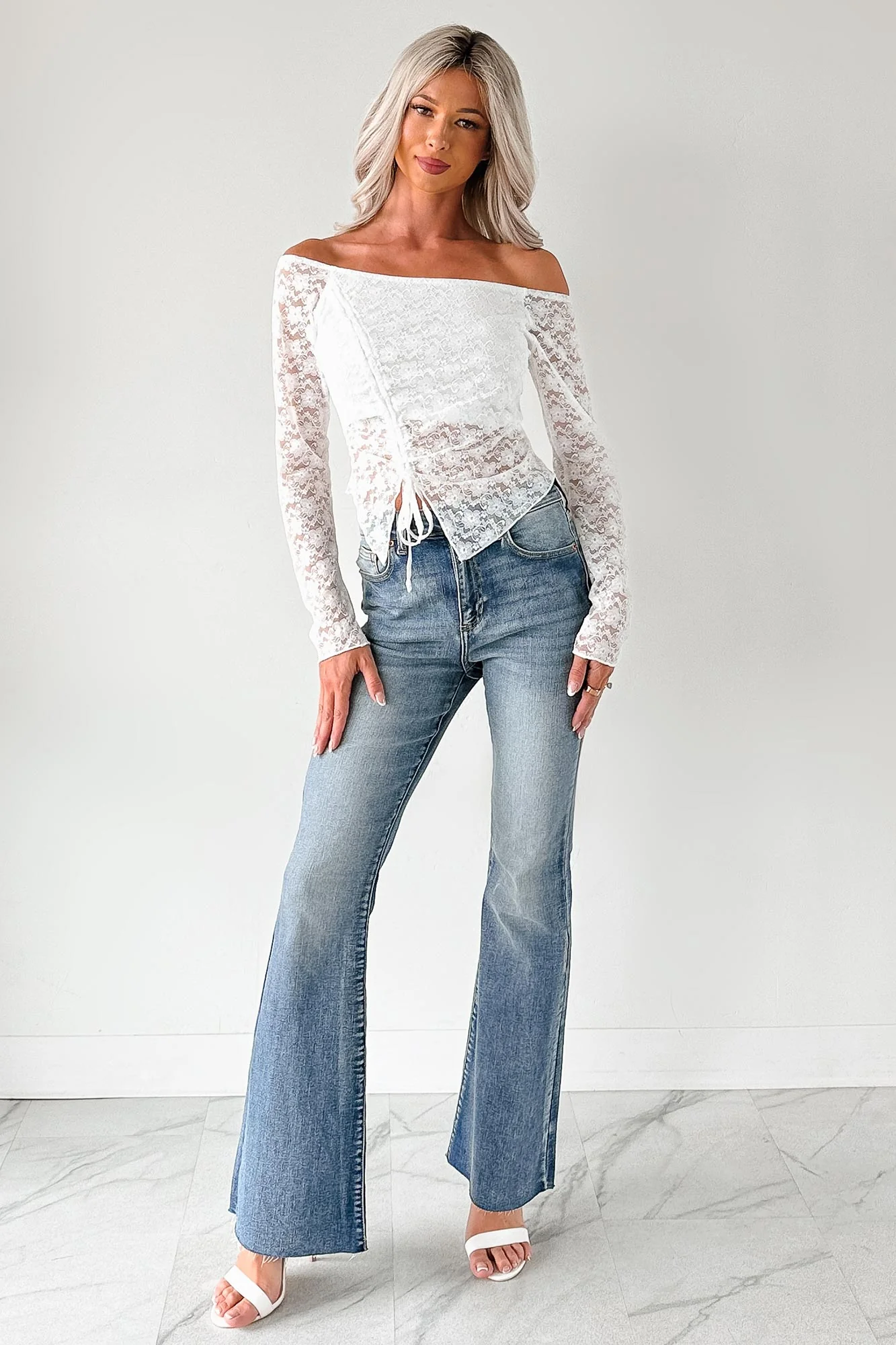 Up To Standard Ruched Lace Asymmetric Top (Ivory) - Image 8