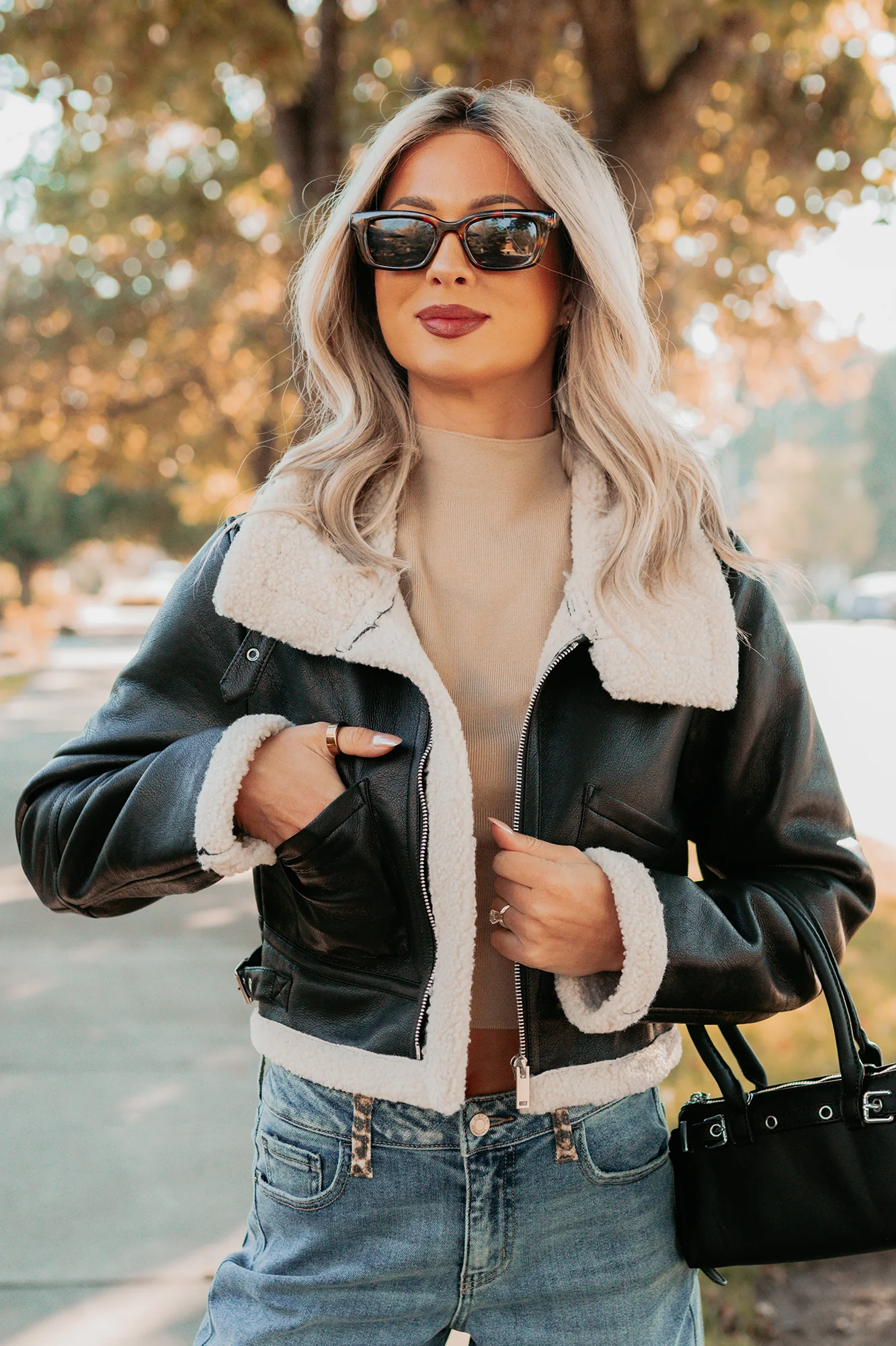Urban Chill Faux Leather Sherpa Lined Jacket (Black/Beige) - Image 10